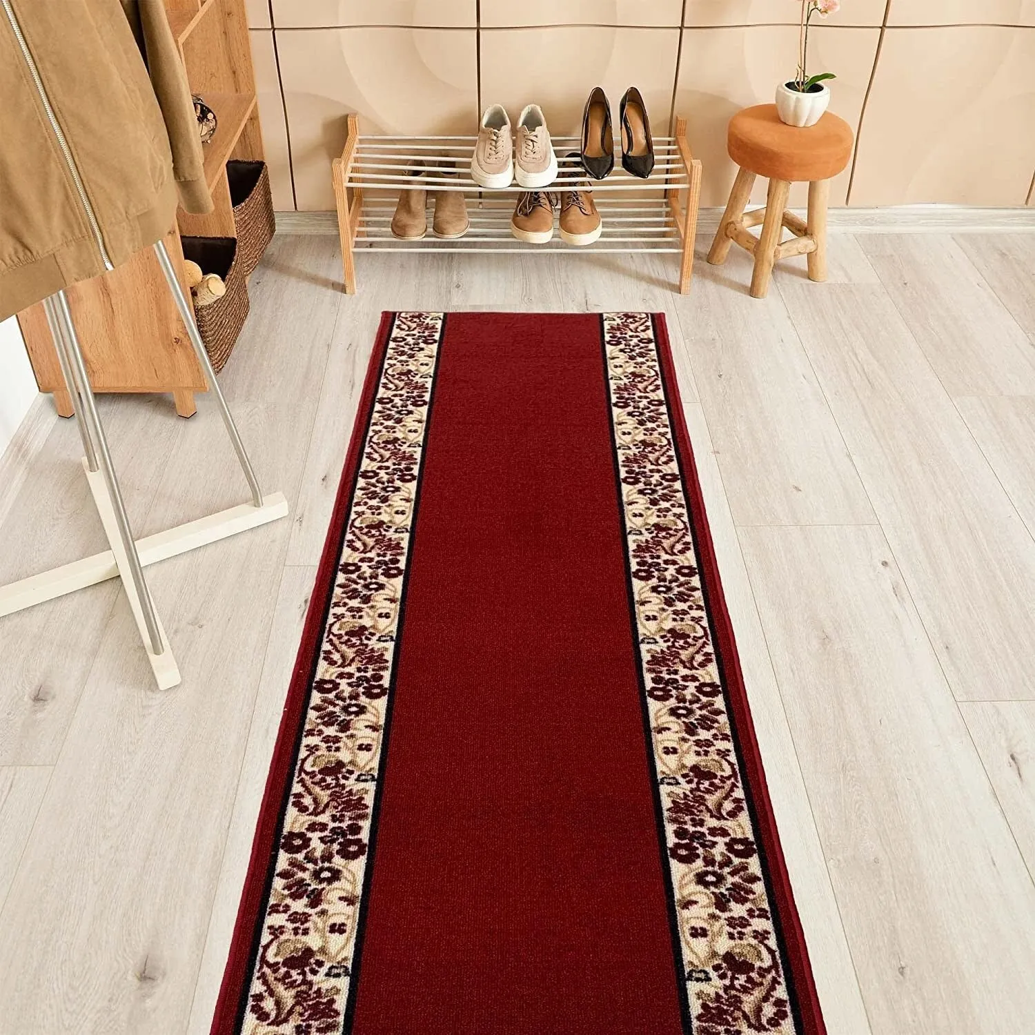Custom Size Flower Bordered 31 Inch Wide Non-Slip Stair Runner Rug