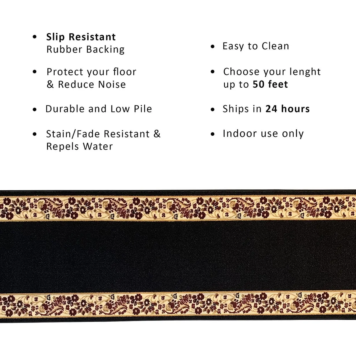 Custom Size Flower Bordered 31 Inch Wide Non-Slip Stair Runner Rug