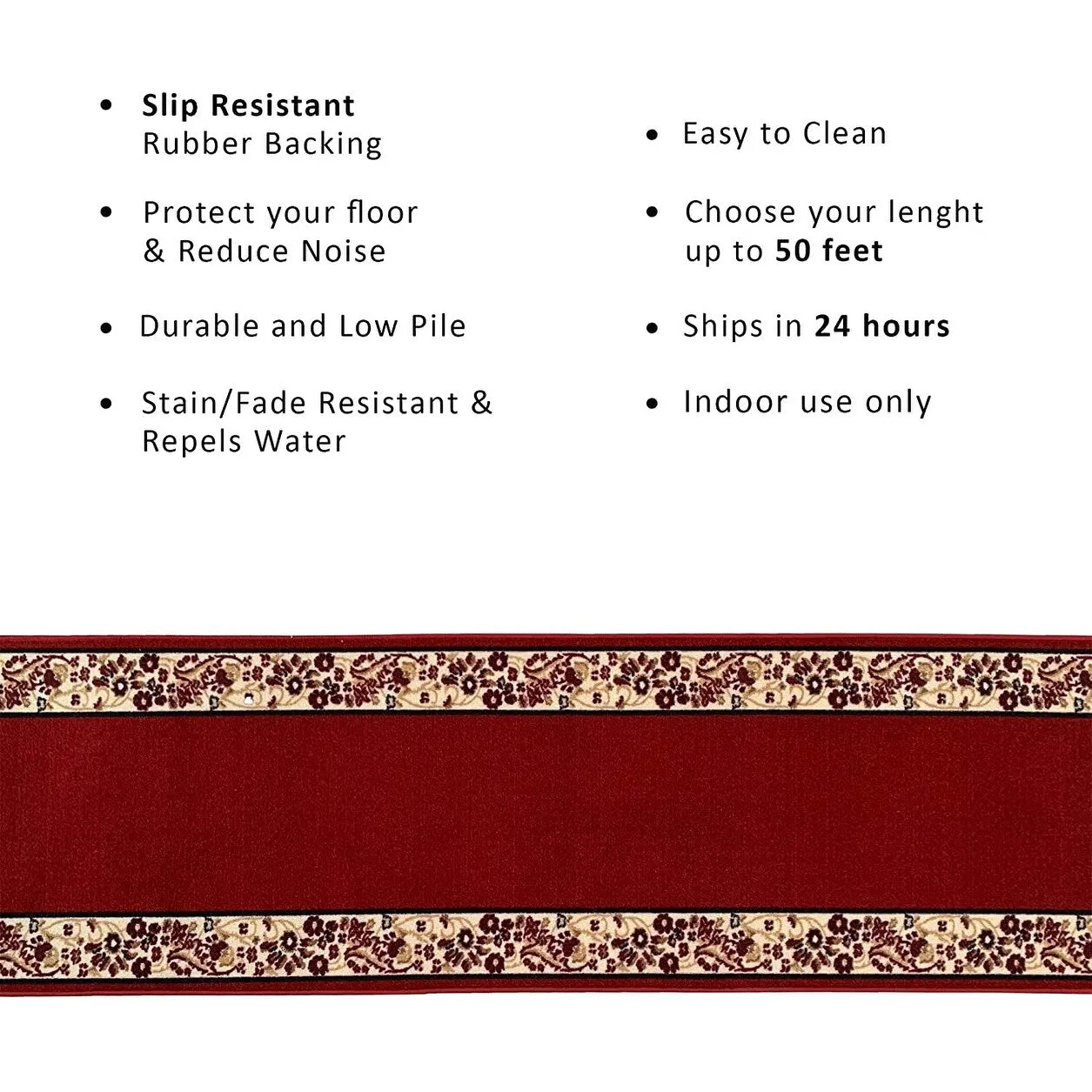 Custom Size Flower Bordered 31 Inch Wide Non-Slip Stair Runner Rug