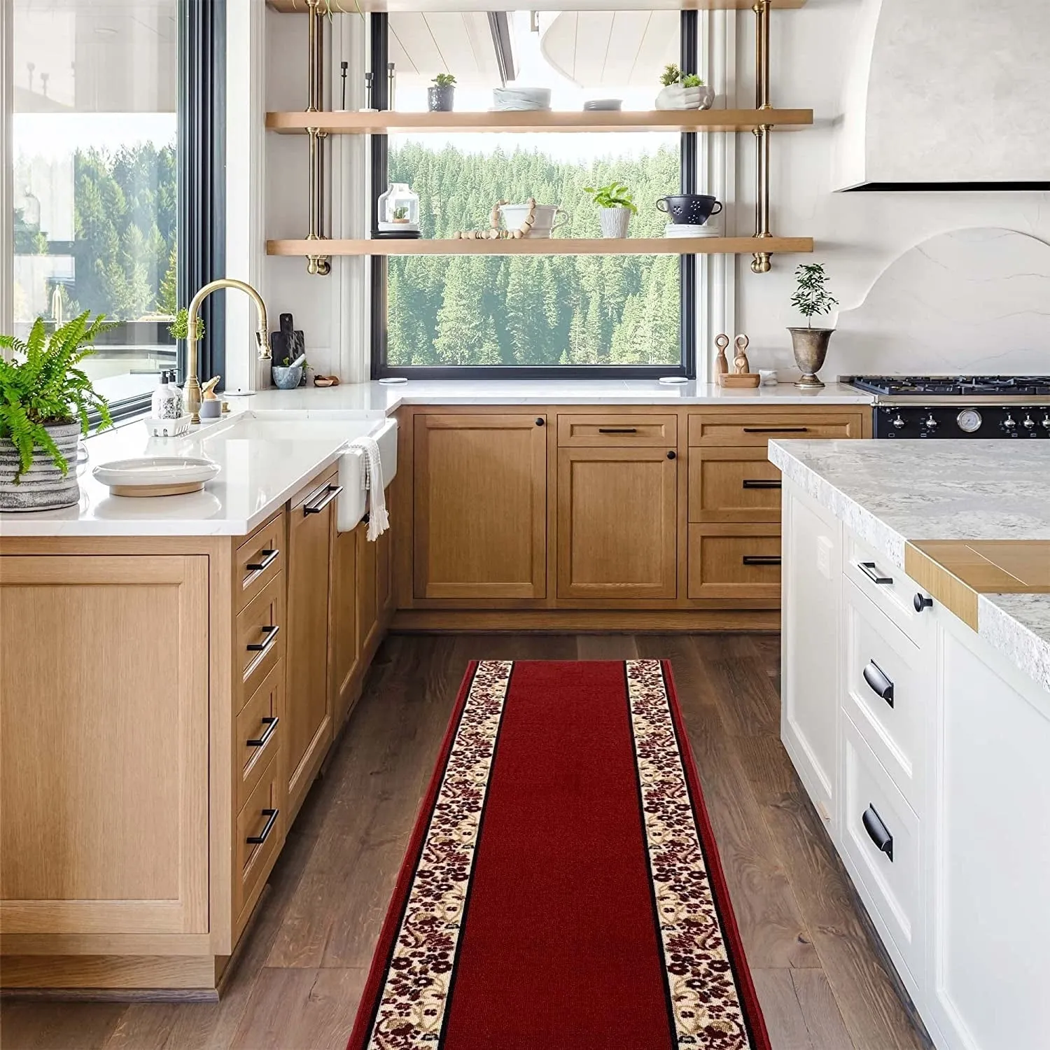 Custom Size Flower Bordered 31 Inch Wide Non-Slip Stair Runner Rug
