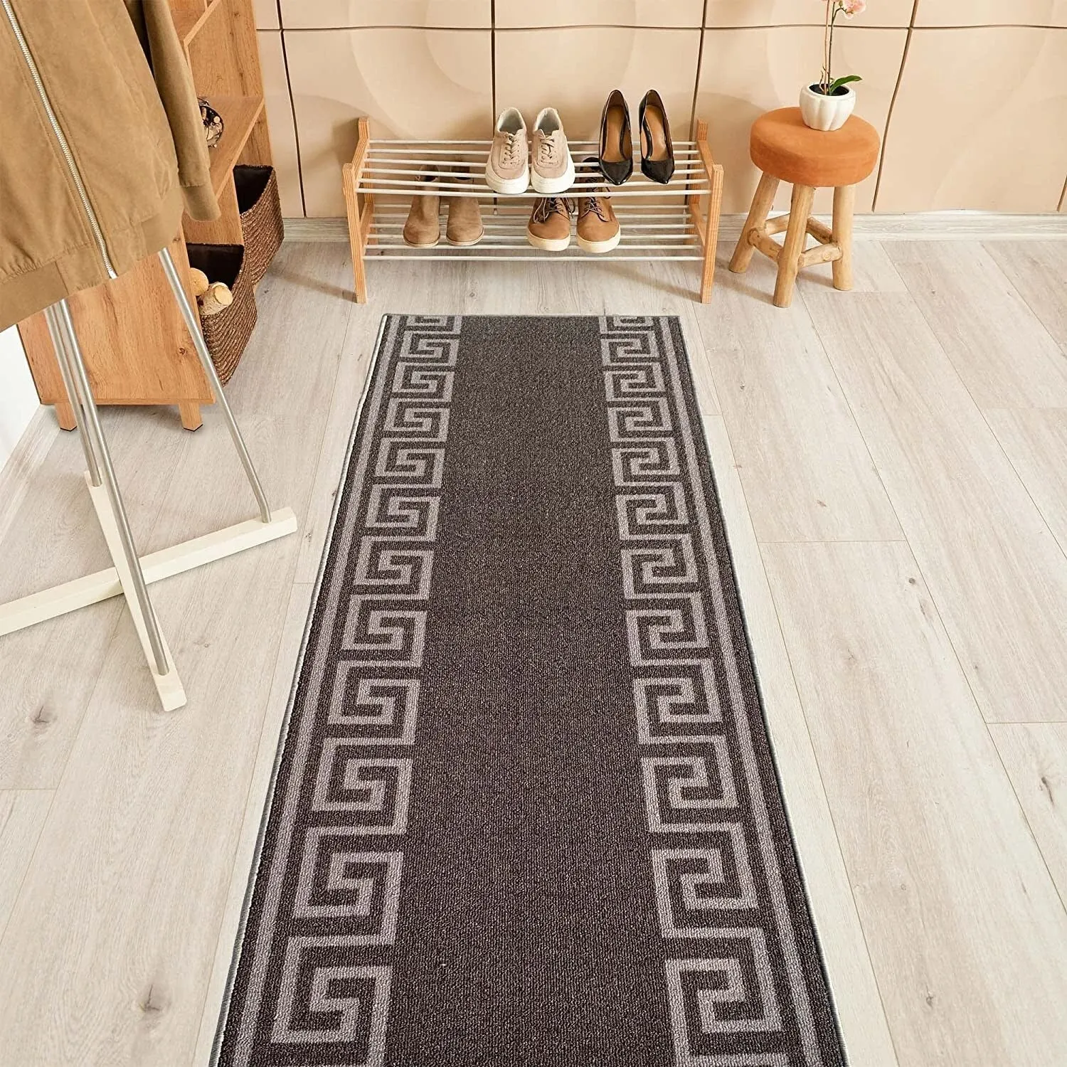 Custom Size Greek Design 31 Inch Wide Non-Slip Stair Runner Rug