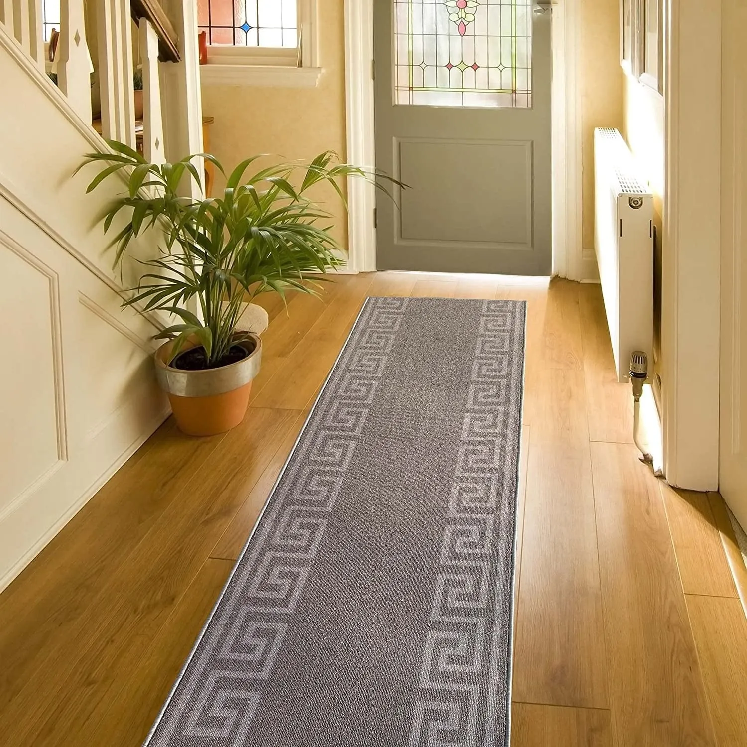 Custom Size Greek Design 31 Inch Wide Non-Slip Stair Runner Rug