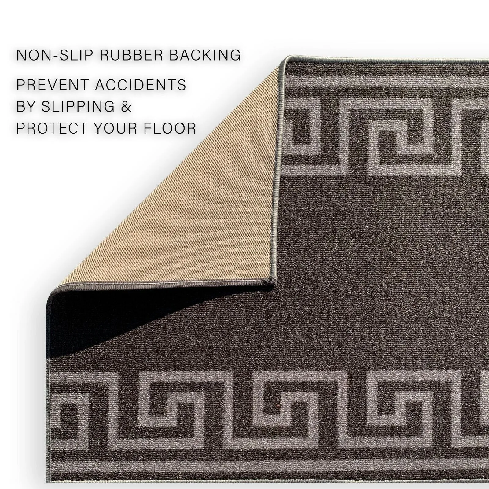 Custom Size Greek Key Design Gray .Dark Gray Color Non-Slip Rubber Backing-26 Inch WidexYour Choice of Length Runner Rug