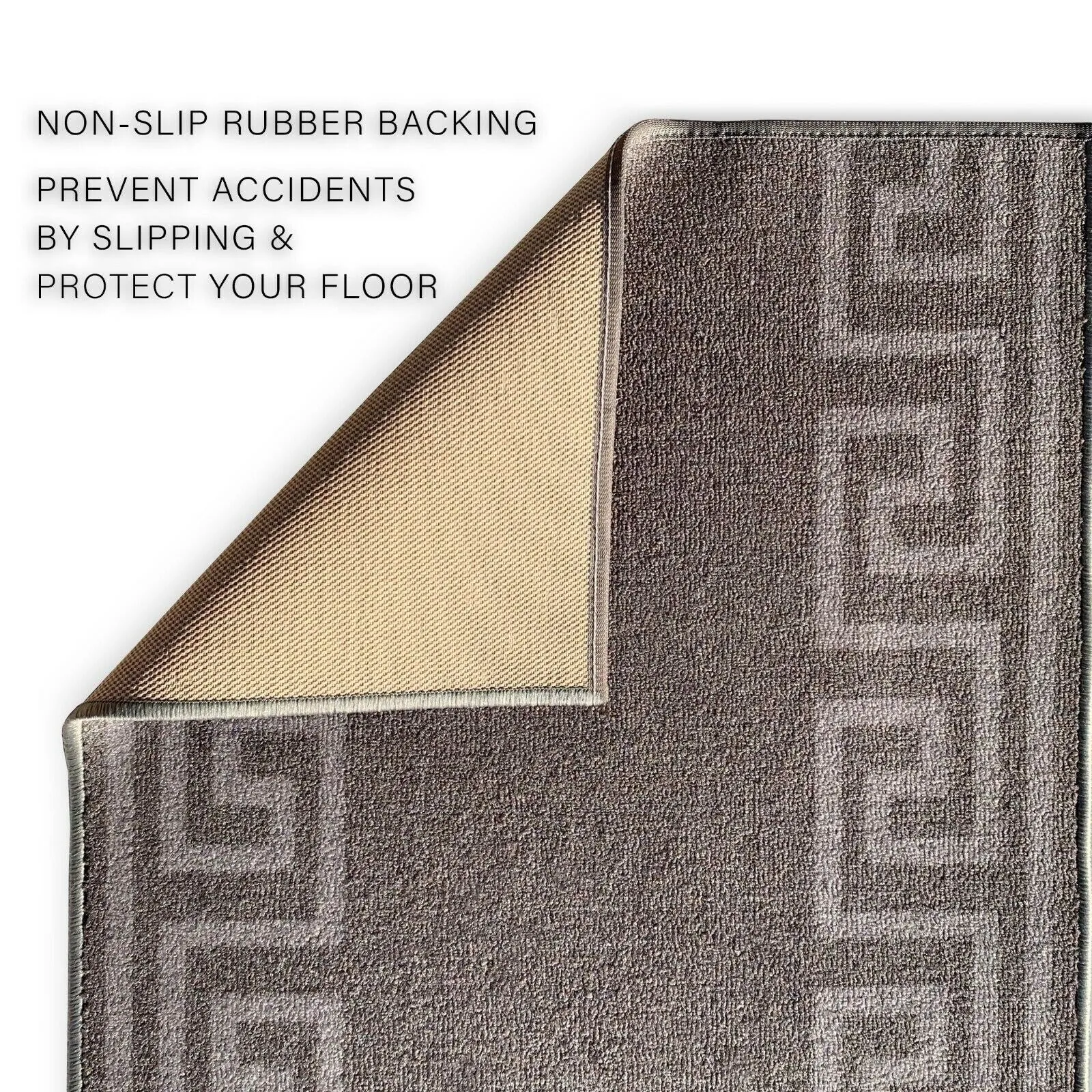 Custom Size Greek Key Design Gray .Dark Gray Color Non-Slip Rubber Backing-26 Inch WidexYour Choice of Length Runner Rug