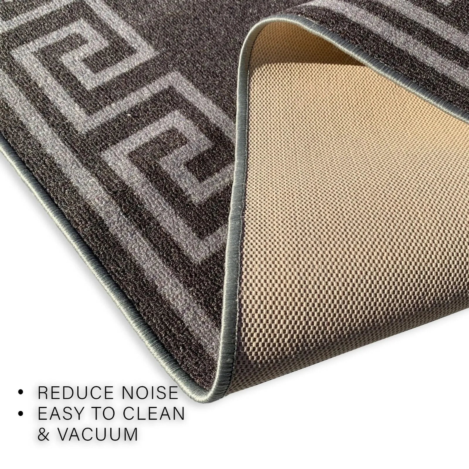 Custom Size Greek Key Design Gray .Dark Gray Color Non-Slip Rubber Backing-26 Inch WidexYour Choice of Length Runner Rug