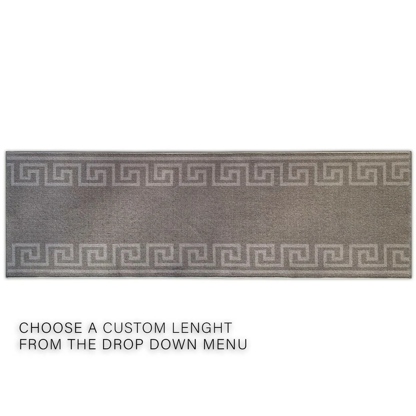 Custom Size Greek Key Design Gray .Dark Gray Color Non-Slip Rubber Backing-26 Inch WidexYour Choice of Length Runner Rug