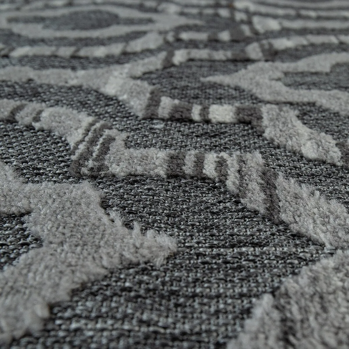Dark Grey Outdoor Rug with Modern Moroccan Ornament Pattern for Patio