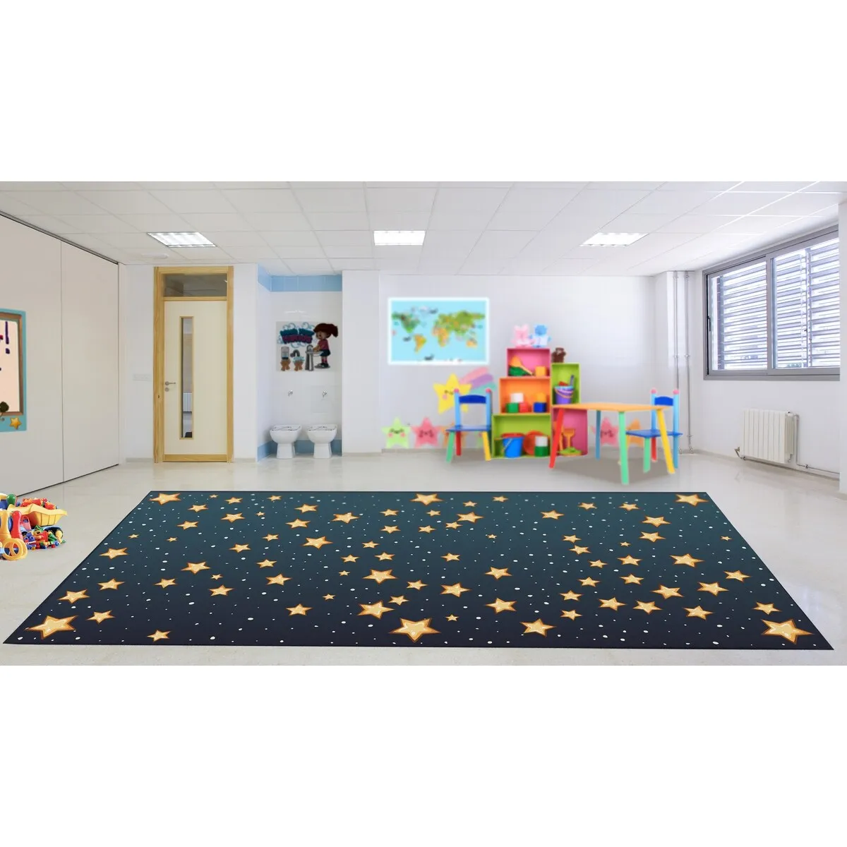 Deerlux 6 ft. Social Distancing Colorful Kids Classroom Seating Area Rug. Starry Sky Design