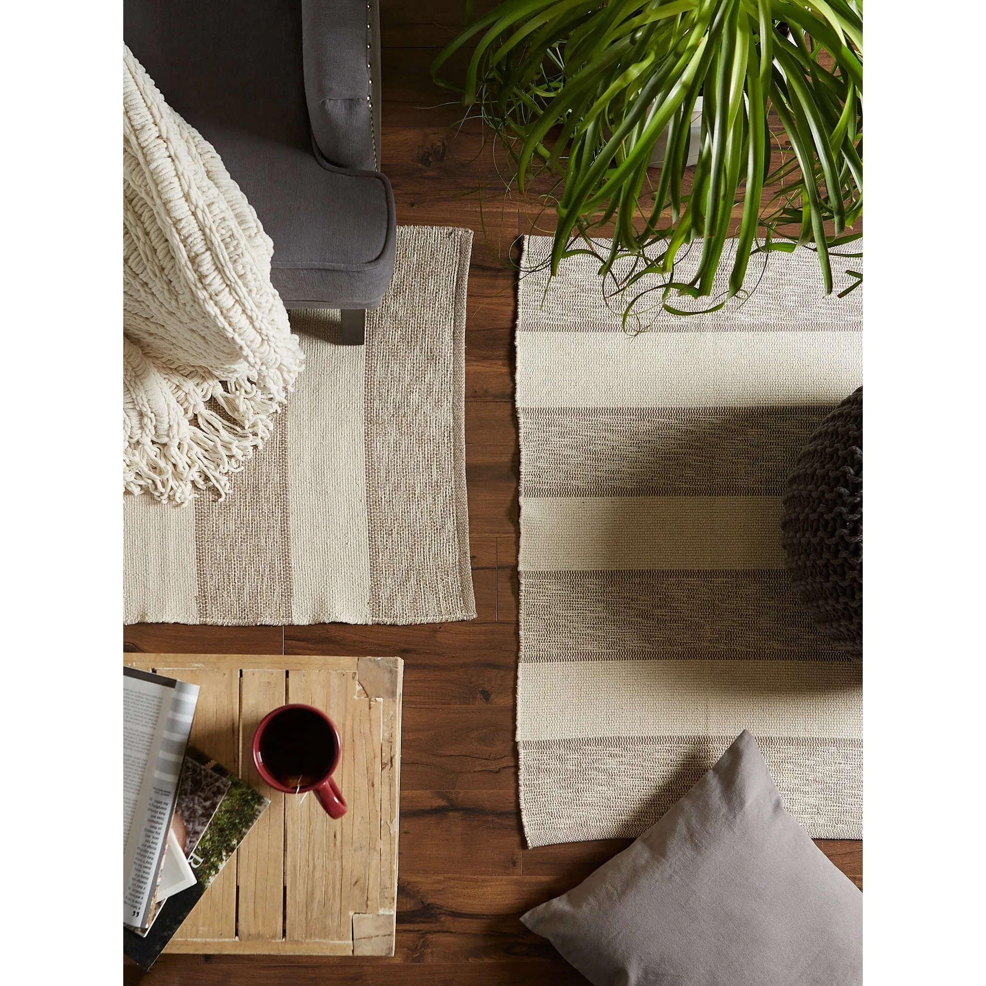 DII French Blue Variegated Plaid Recycled Yarn Rug (Set of 2) - Big