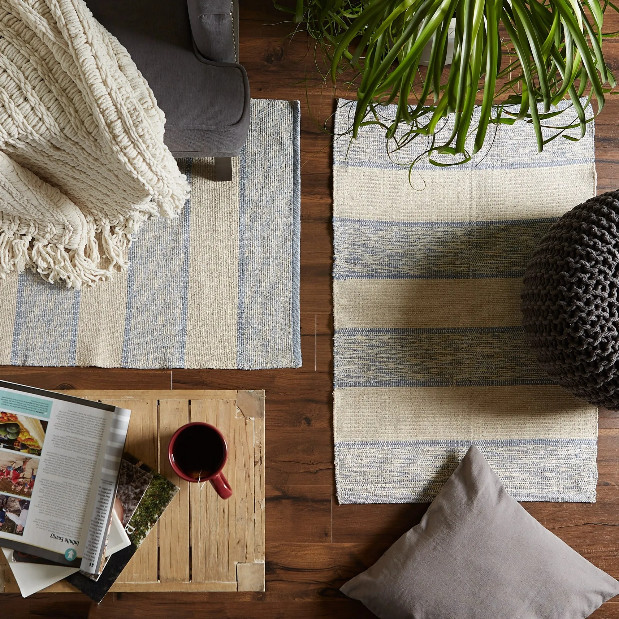 DII French Blue Variegated Plaid Recycled Yarn Rug (Set of 2) - Big