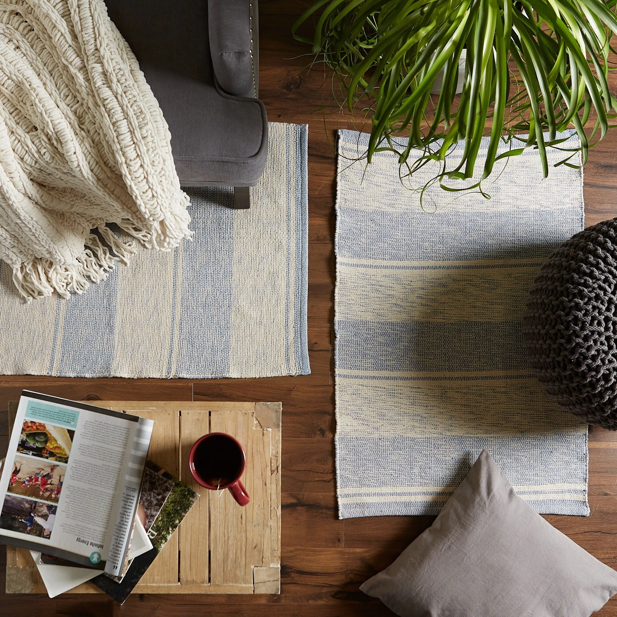 DII French Blue Variegated Plaid Recycled Yarn Rug (Set of 2) - Big
