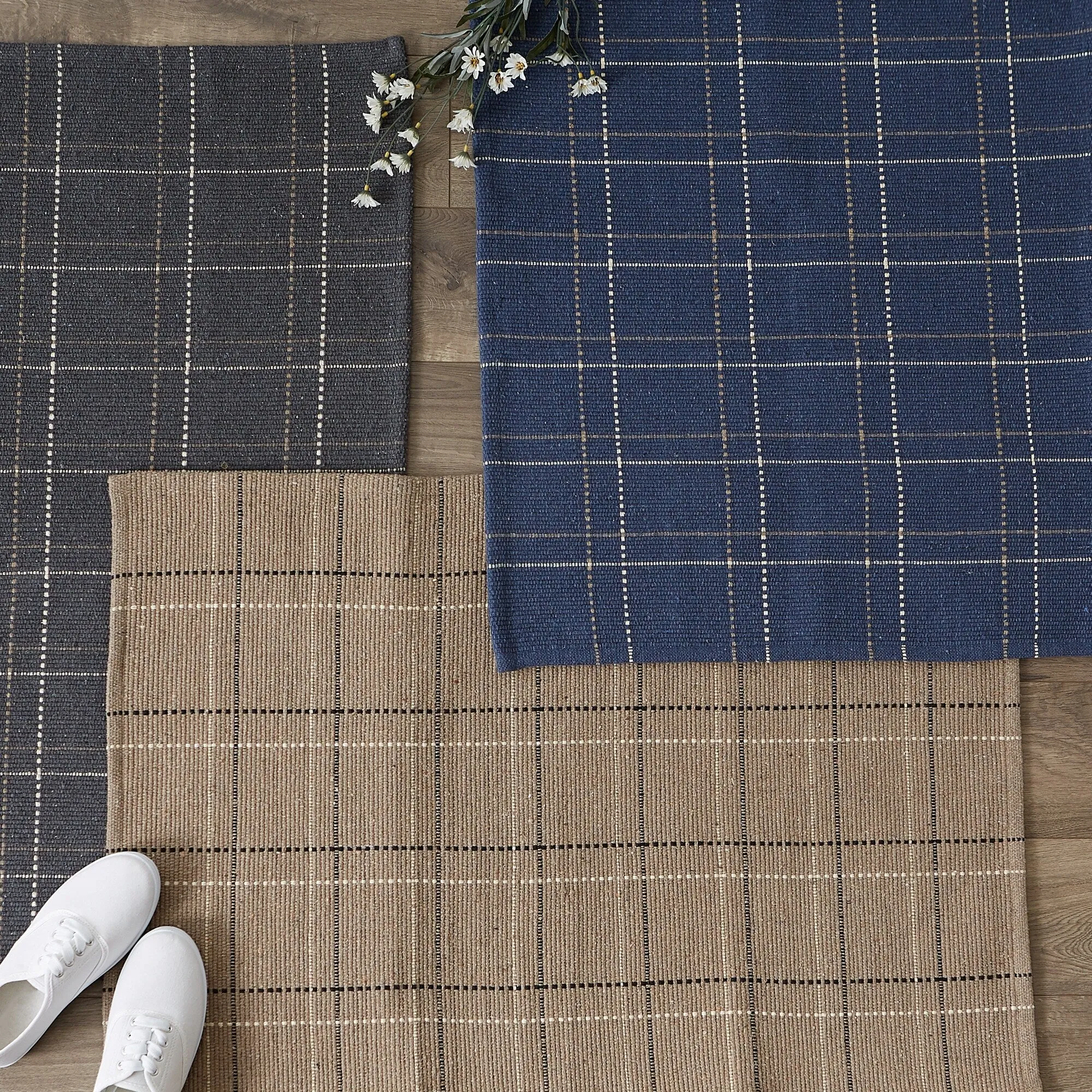 DII French Blue Variegated Plaid Recycled Yarn Rug (Set of 2) - Big