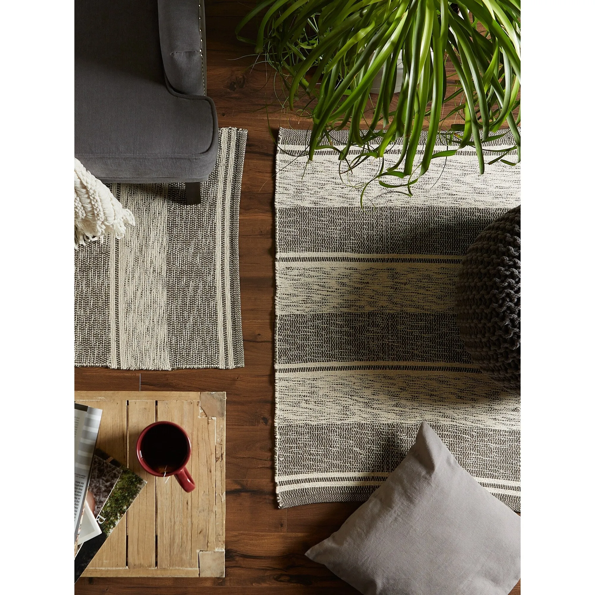DII French Blue Variegated Plaid Recycled Yarn Rug (Set of 2) - Big