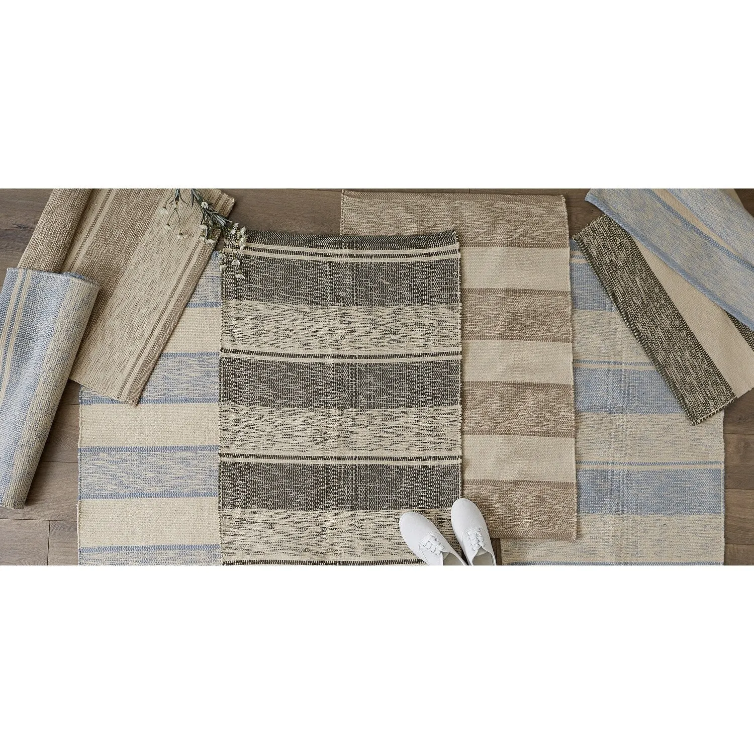 DII French Blue Variegated Plaid Recycled Yarn Rug (Set of 2) - Big
