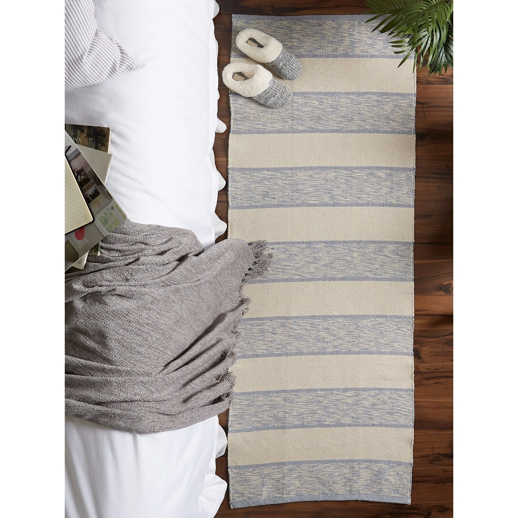 DII French Blue Variegated Plaid Recycled Yarn Rug (Set of 2) - Big