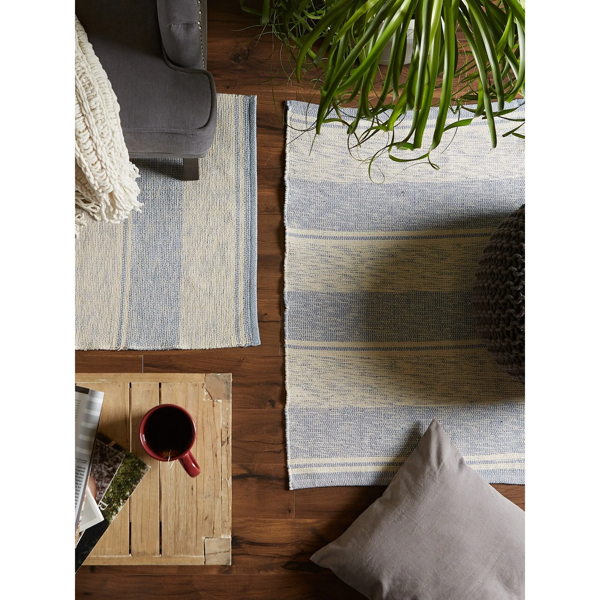 DII French Blue Variegated Plaid Recycled Yarn Rug (Set of 2) - Big