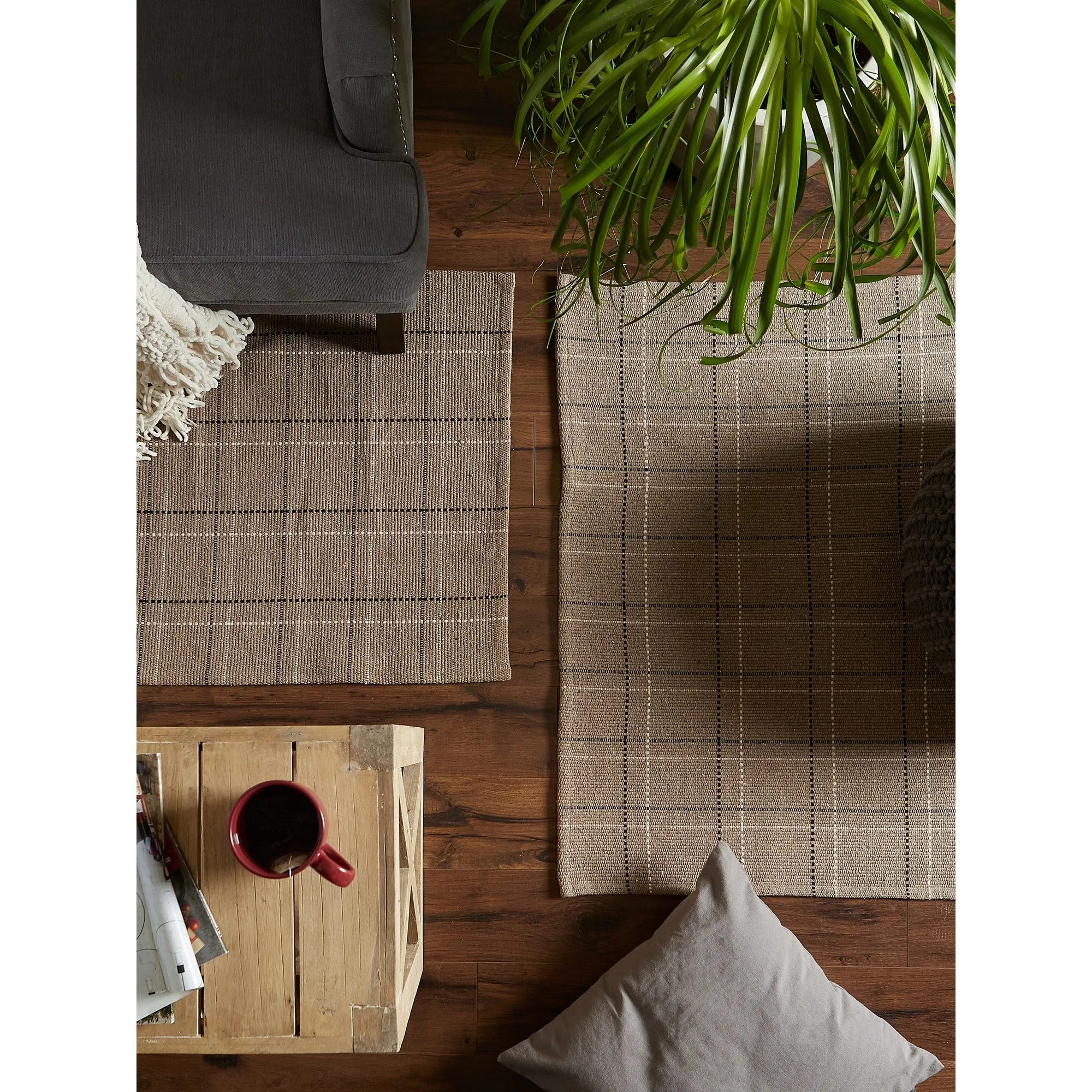 DII French Blue Variegated Plaid Recycled Yarn Rug (Set of 2) - Big
