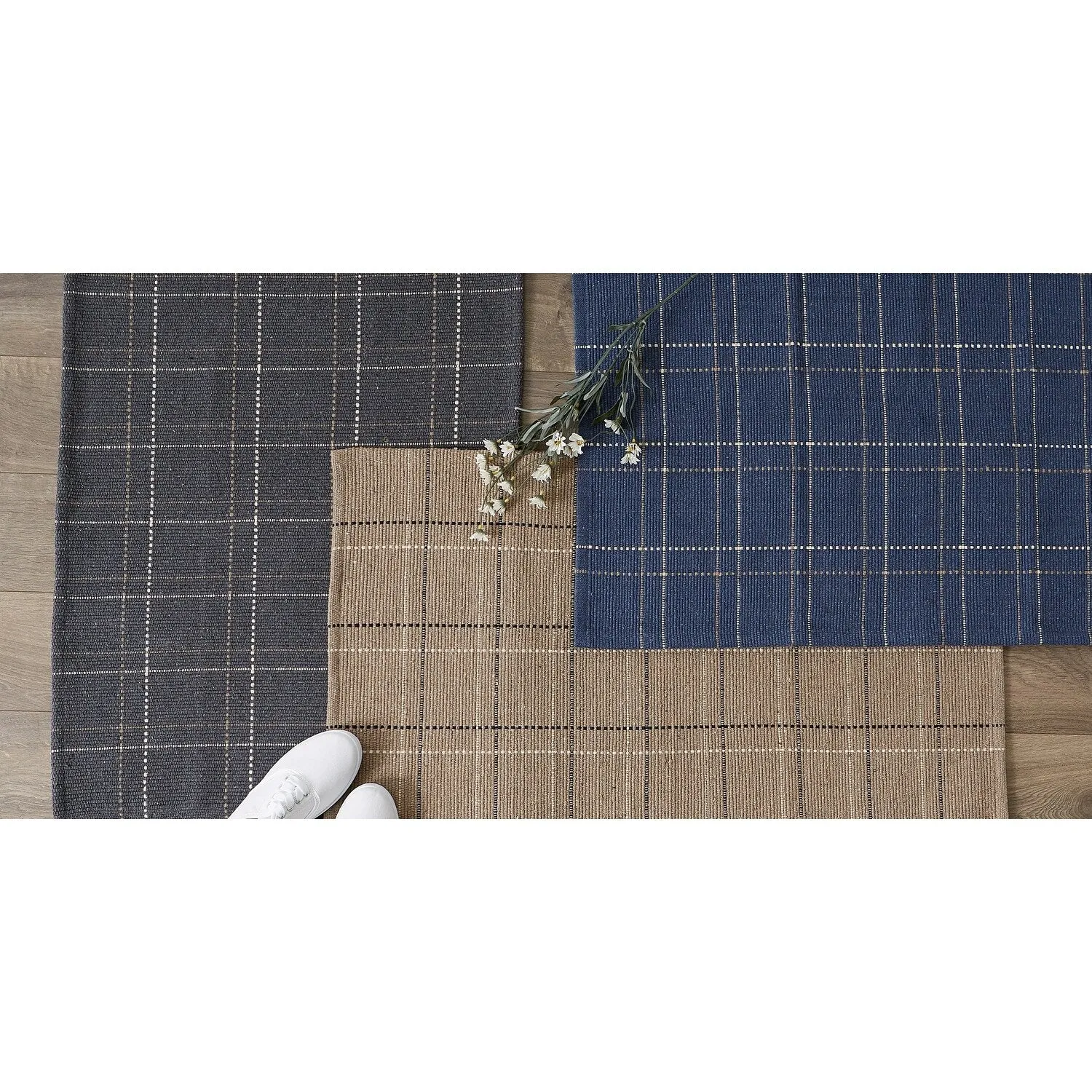 DII French Blue Variegated Plaid Recycled Yarn Rug (Set of 2) - Big