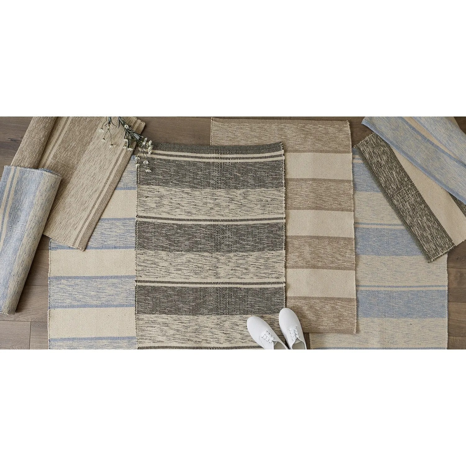 DII French Blue Variegated Plaid Recycled Yarn Rug (Set of 2) - Big