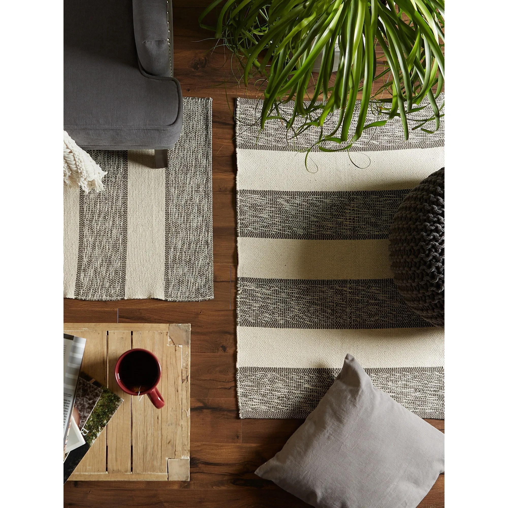 DII French Blue Variegated Plaid Recycled Yarn Rug (Set of 2) - Big
