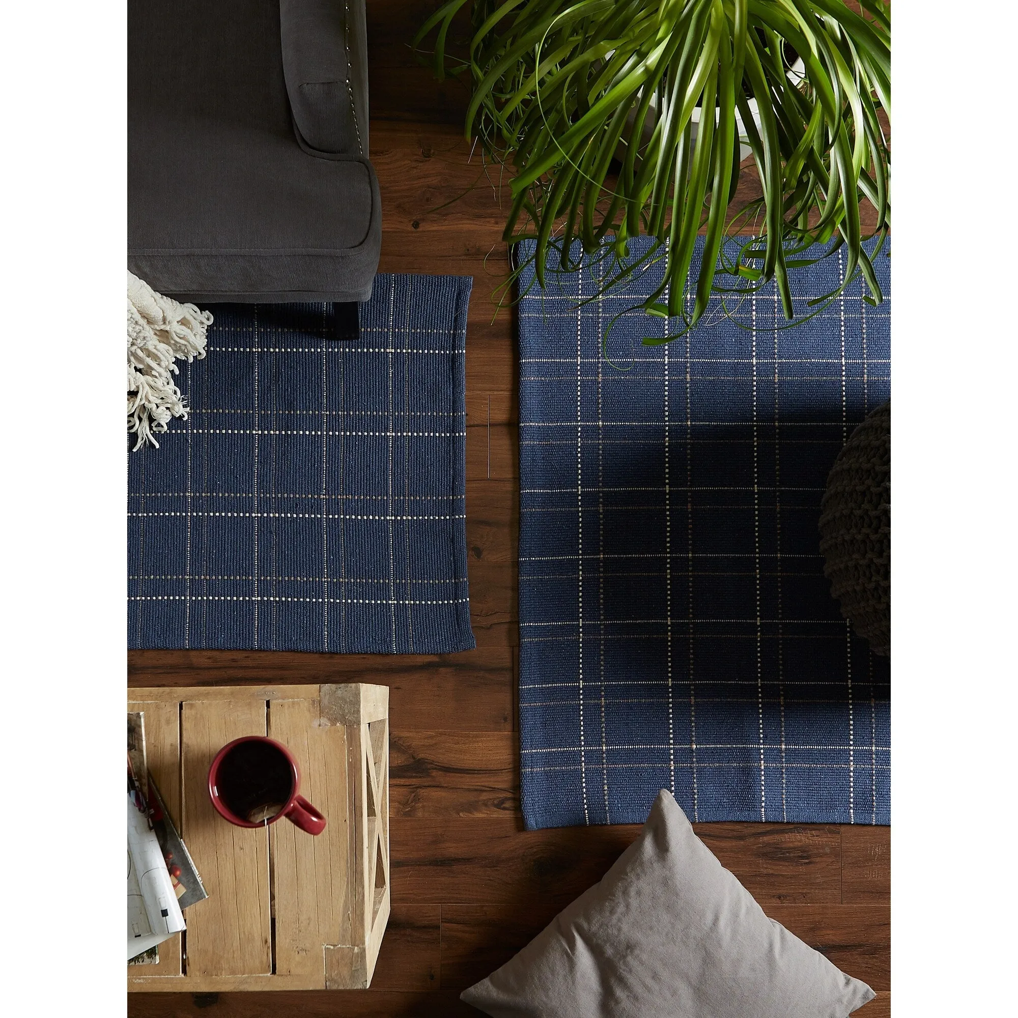 DII French Blue Variegated Plaid Recycled Yarn Rug (Set of 2) - Big