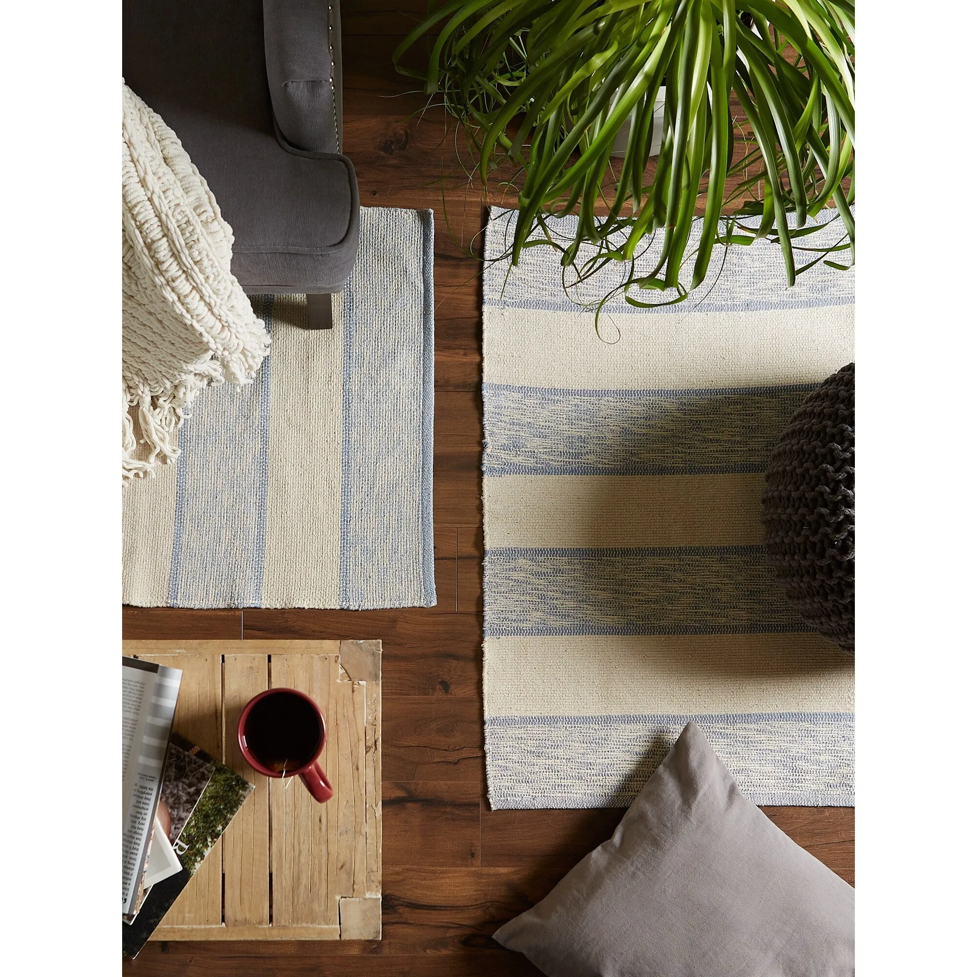 DII French Blue Variegated Plaid Recycled Yarn Rug (Set of 2) - Big