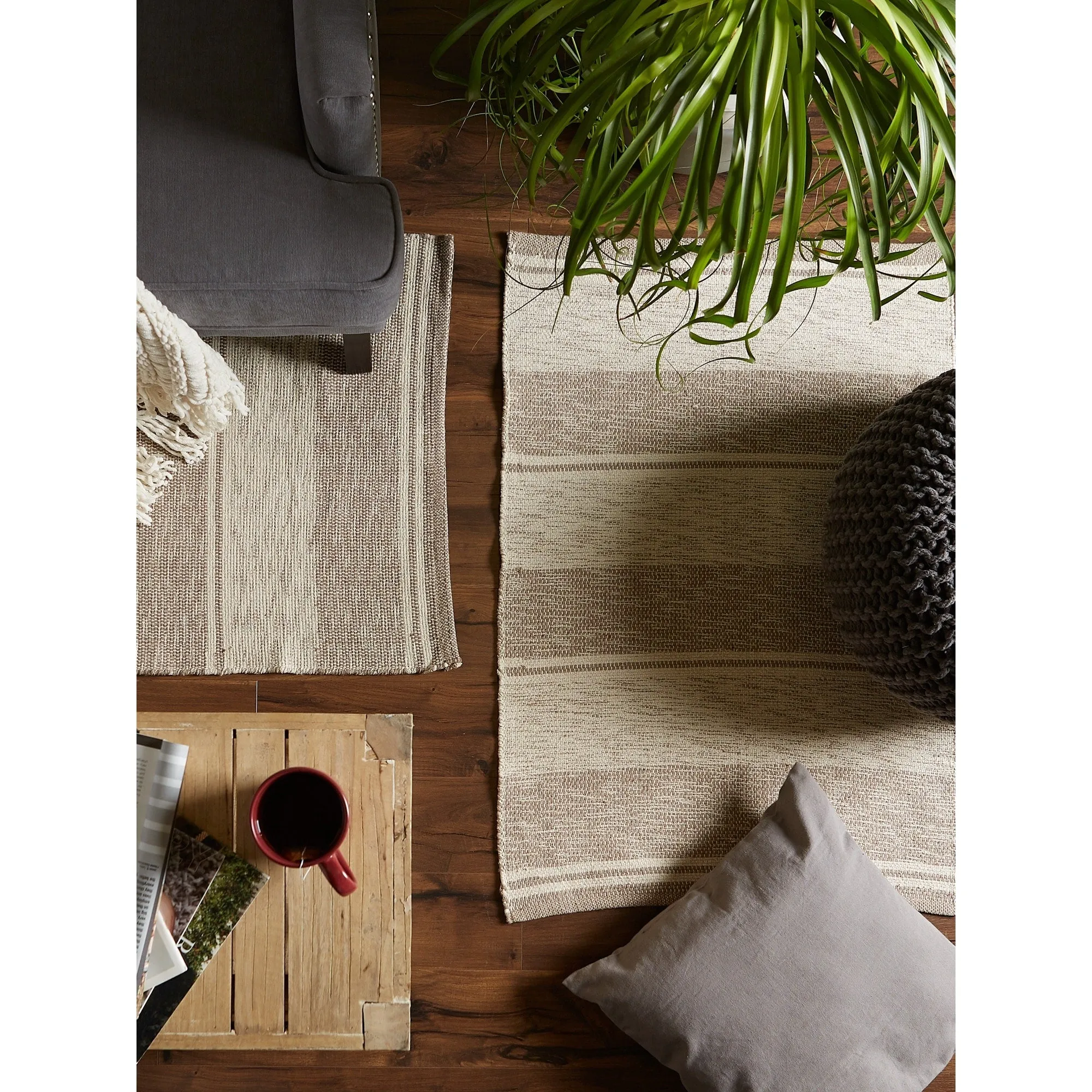 DII French Blue Variegated Plaid Recycled Yarn Rug (Set of 2) - Big