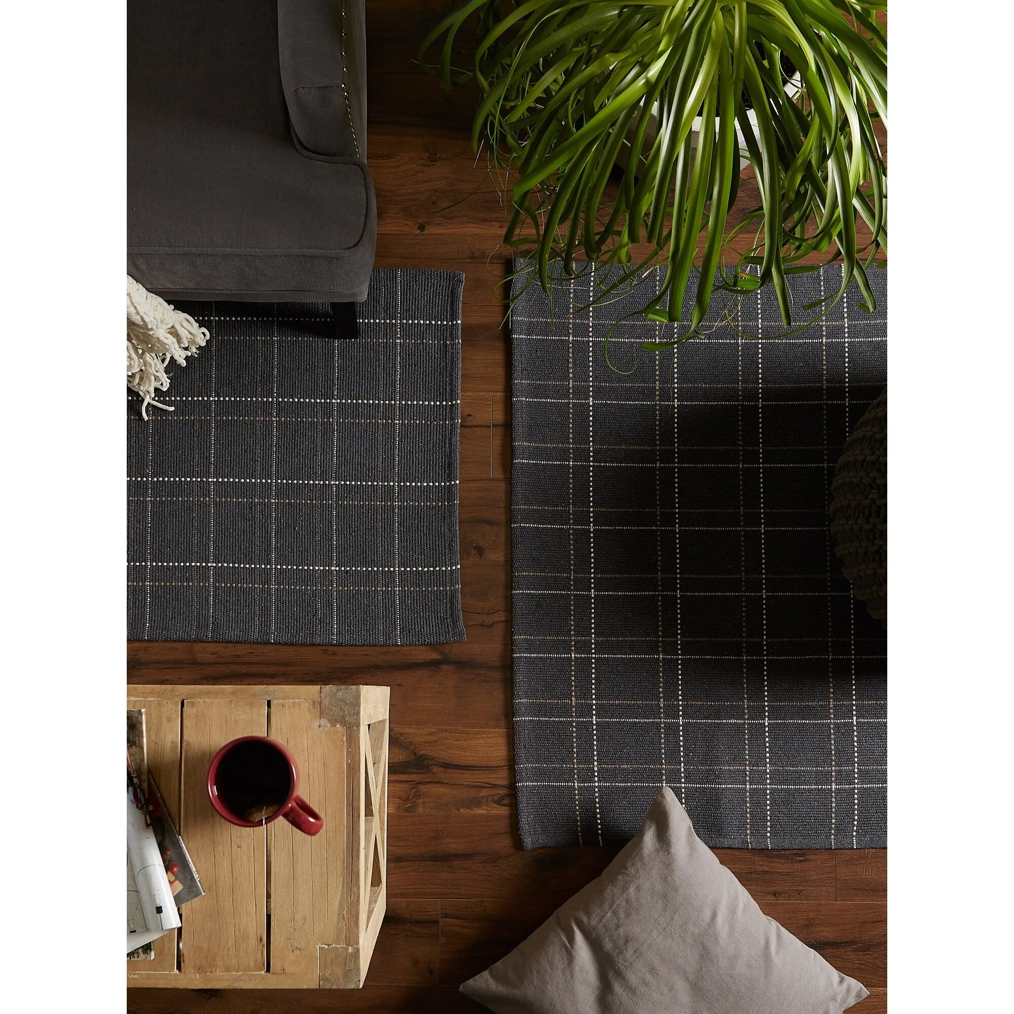 DII French Blue Variegated Plaid Recycled Yarn Rug (Set of 2) - Big