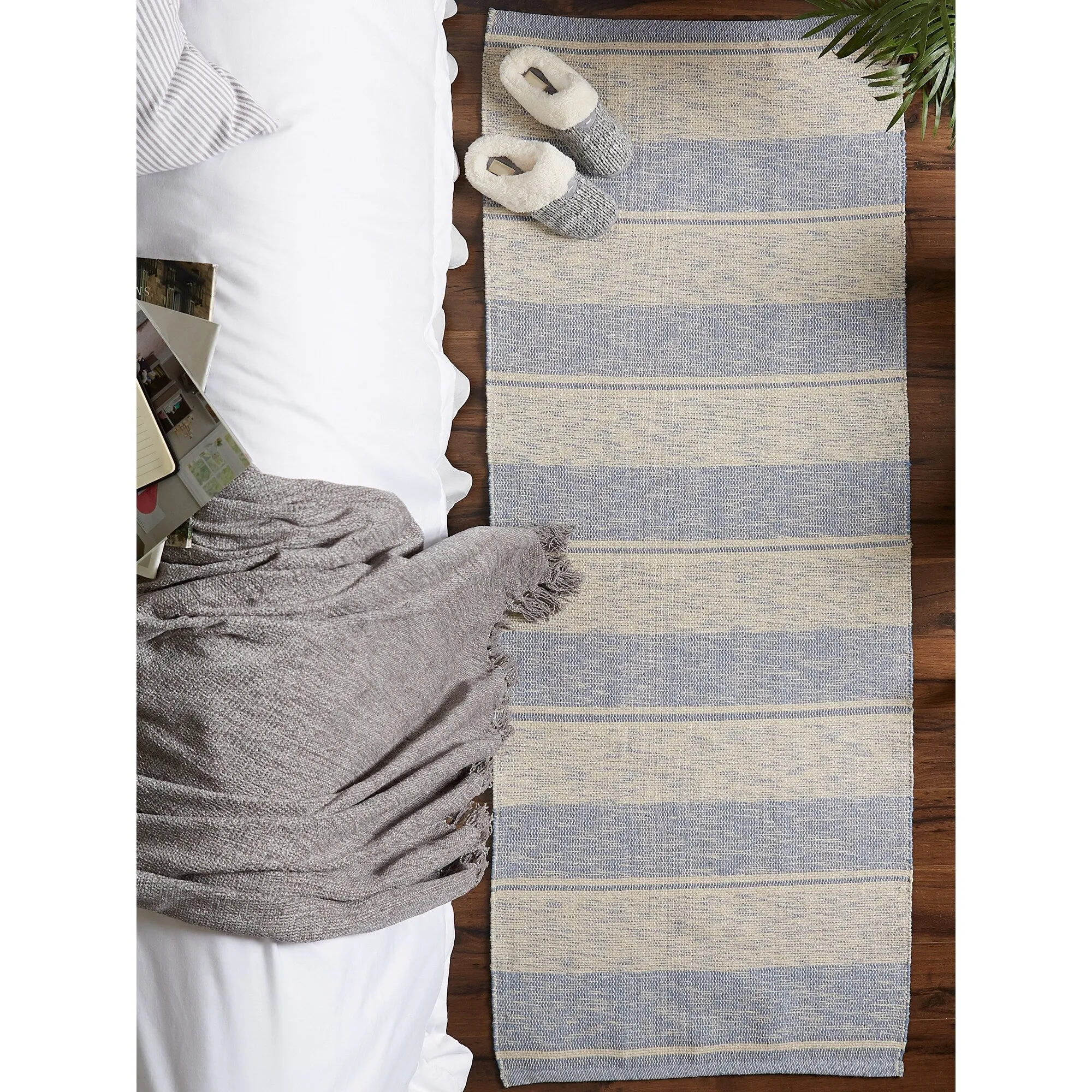 DII French Blue Variegated Plaid Recycled Yarn Rug (Set of 2) - Big