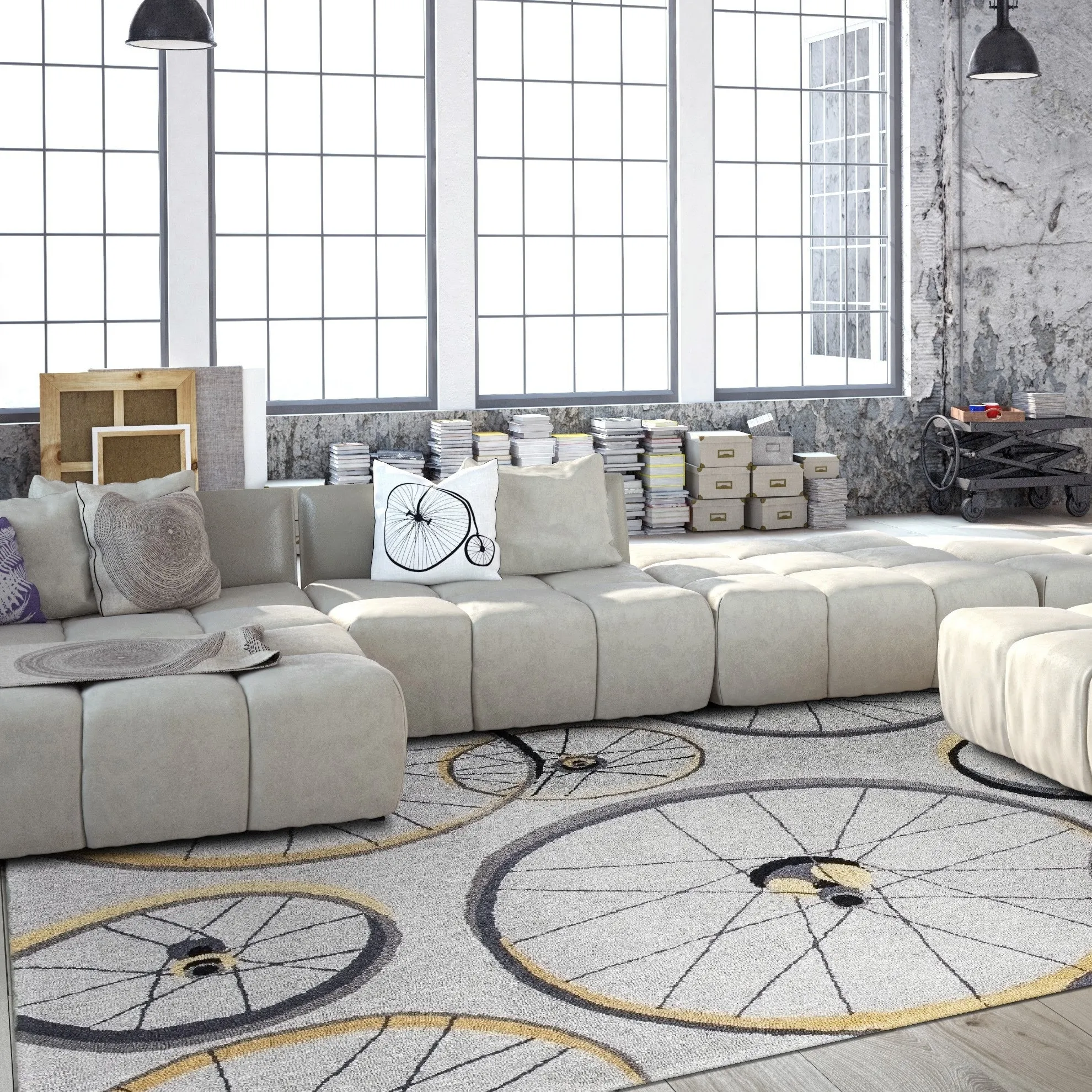 Domani Mohana Grey Bicycle Wheels Area Rug