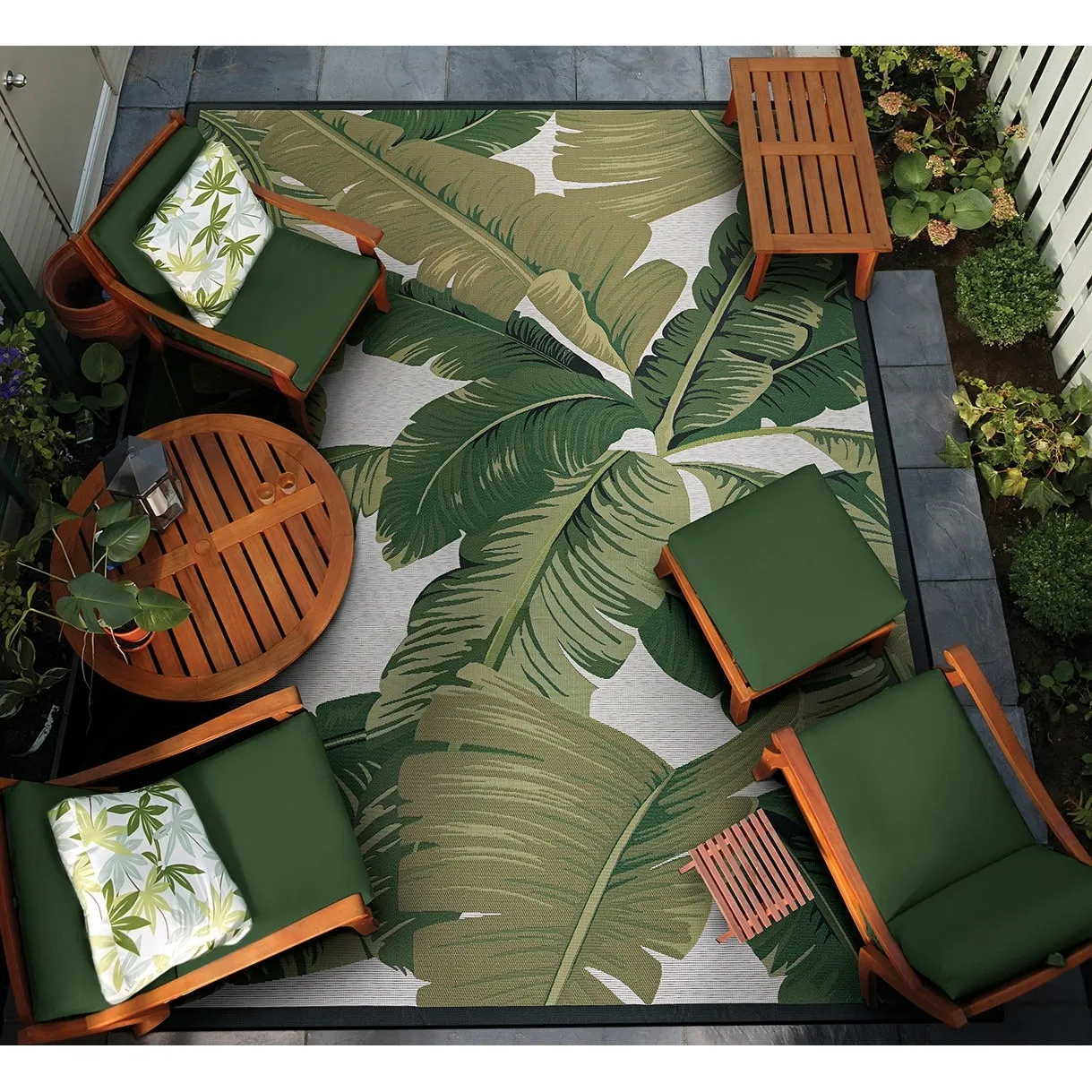 Dream Decor Rugs Gelato Tropical Palm Green Ivory Outdoor Area Rug