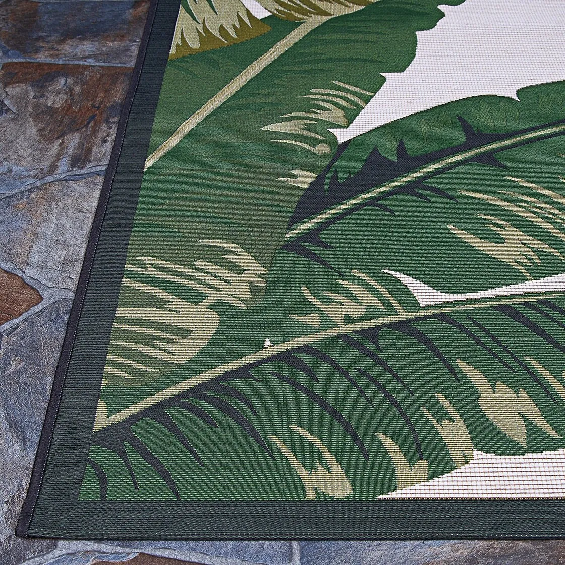Dream Decor Rugs Gelato Tropical Palm Green Ivory Outdoor Area Rug