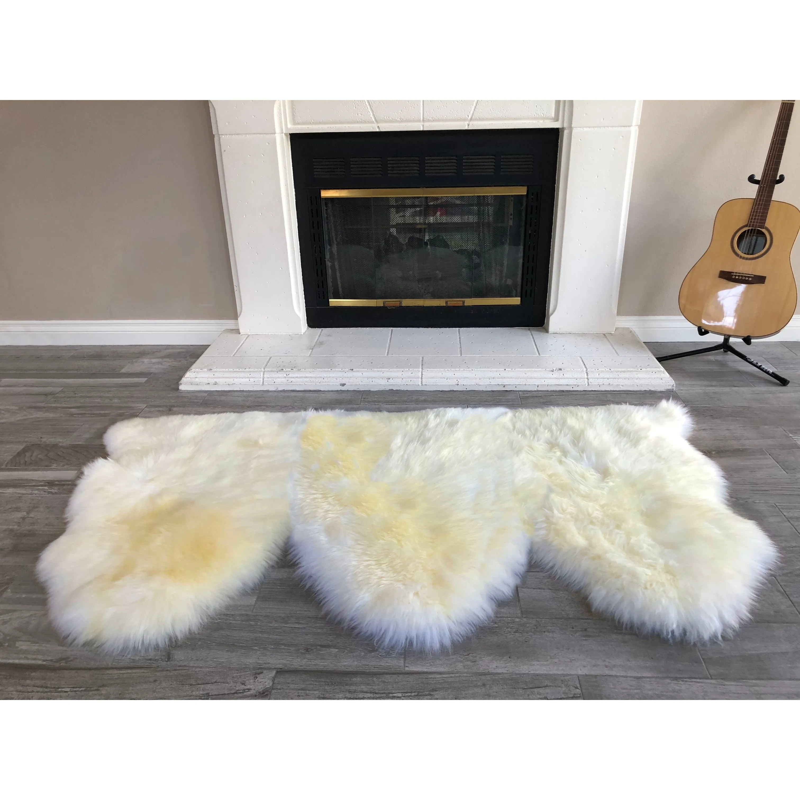 Dynasty Natural 3-Pelt Luxury Long Wool Sheepskin Shag Rug