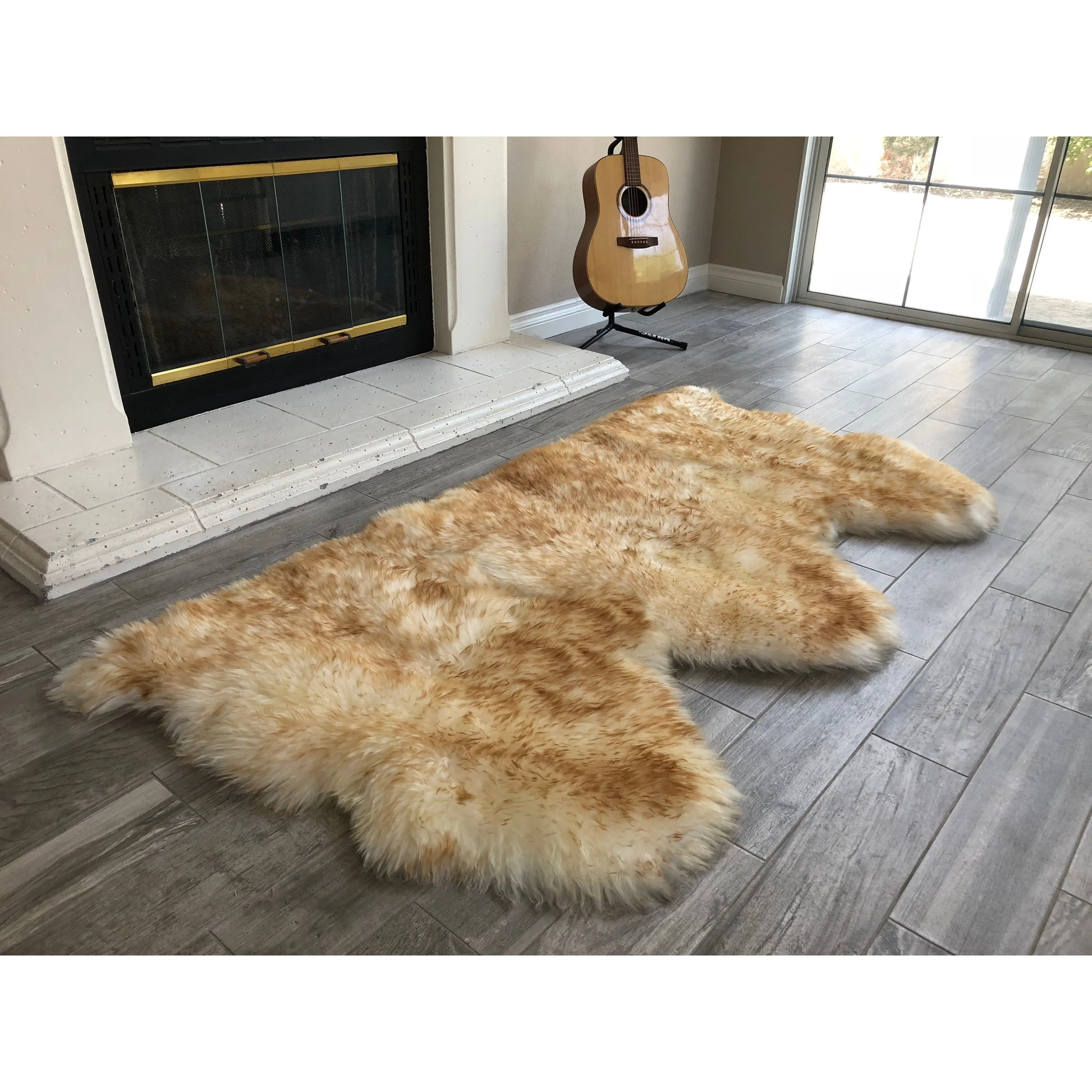 Dynasty Natural 3-Pelt Luxury Long Wool Sheepskin Shag Rug