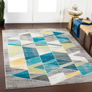 Earl Teal & Gray Mid-Century Geometric Area Rug (7'10 x 10'3) - 7'10 x 10'3