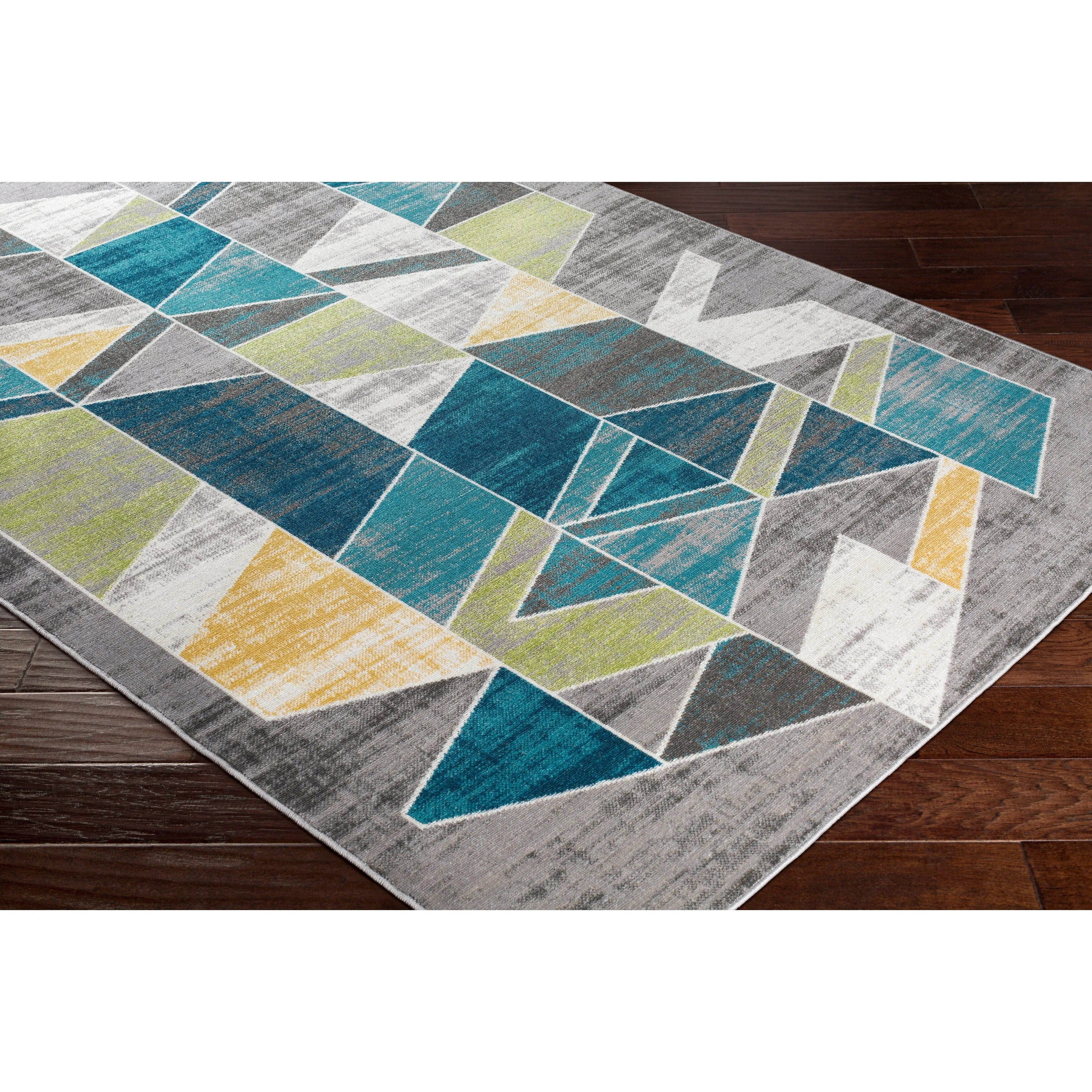 Earl Teal & Gray Mid-Century Geometric Area Rug (7'10 x 10'3) - 7'10 x 10'3