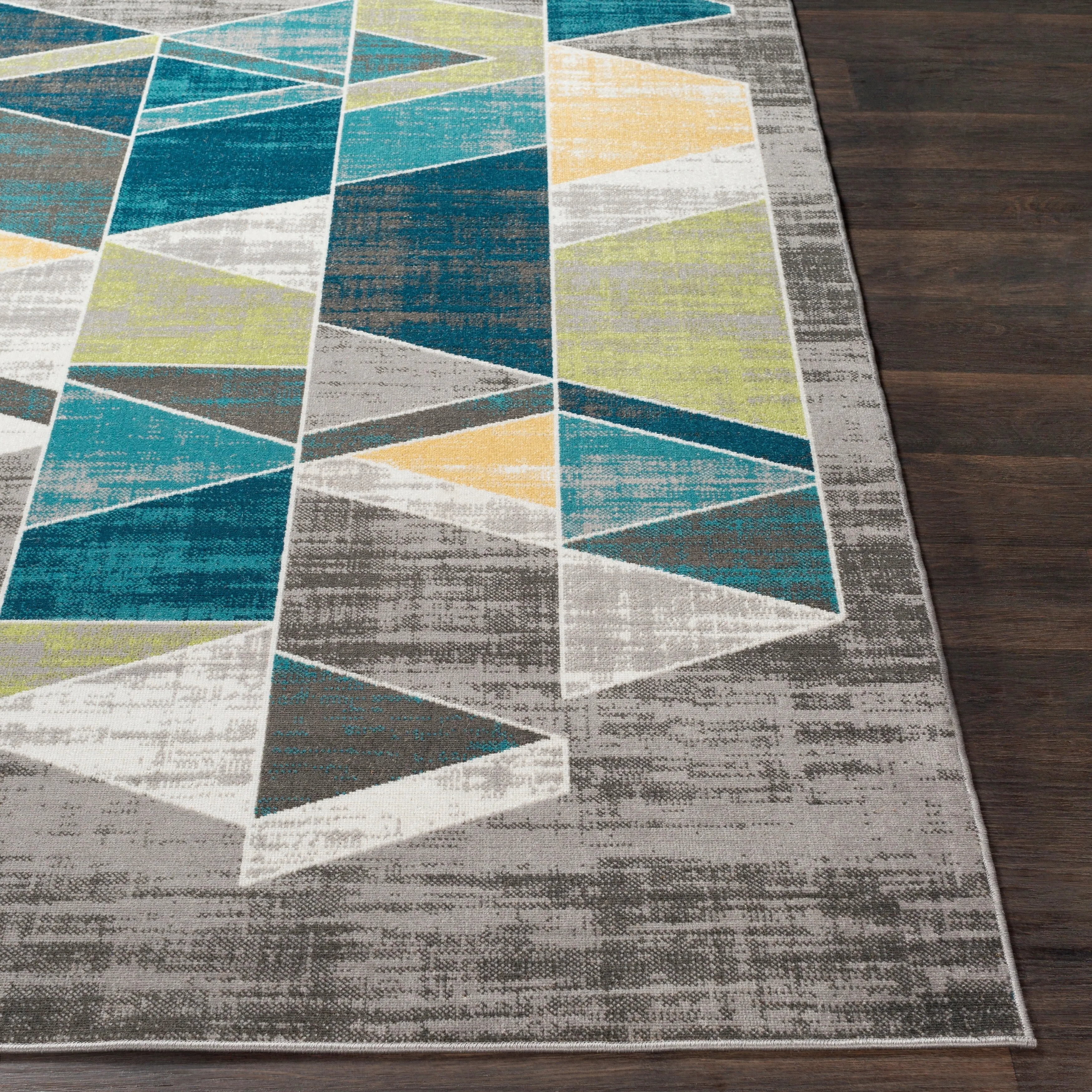 Earl Teal & Gray Mid-Century Geometric Area Rug (7'10 x 10'3) - 7'10 x 10'3