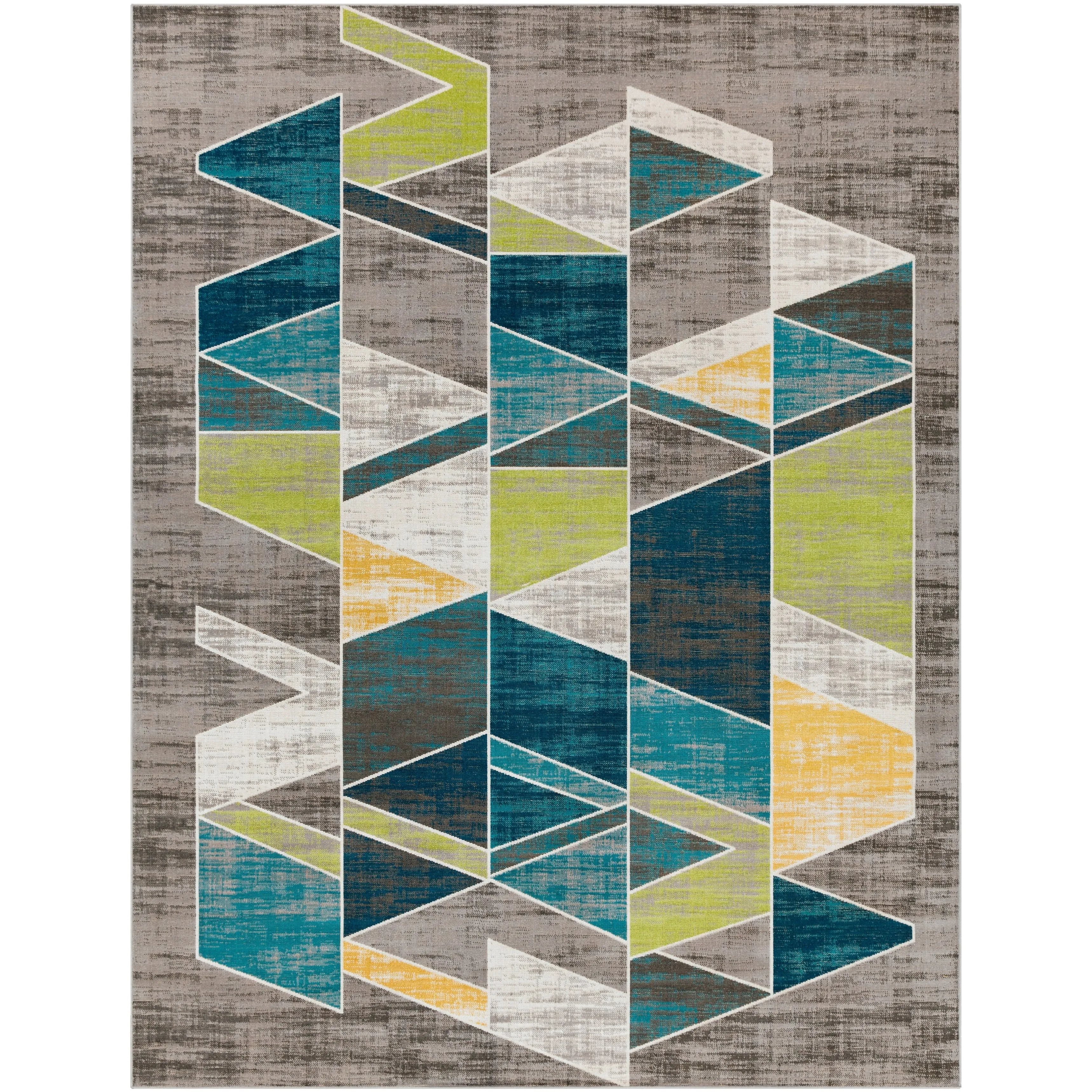 Earl Teal & Gray Mid-Century Geometric Area Rug (7'10 x 10'3) - 7'10 x 10'3