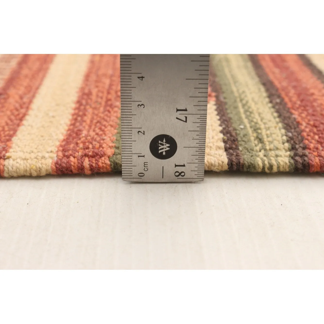 ECARPETGALLERY Flat-weave Bold and Colorful Cream. Olive Wool Kilim - 2'0 x 3'0