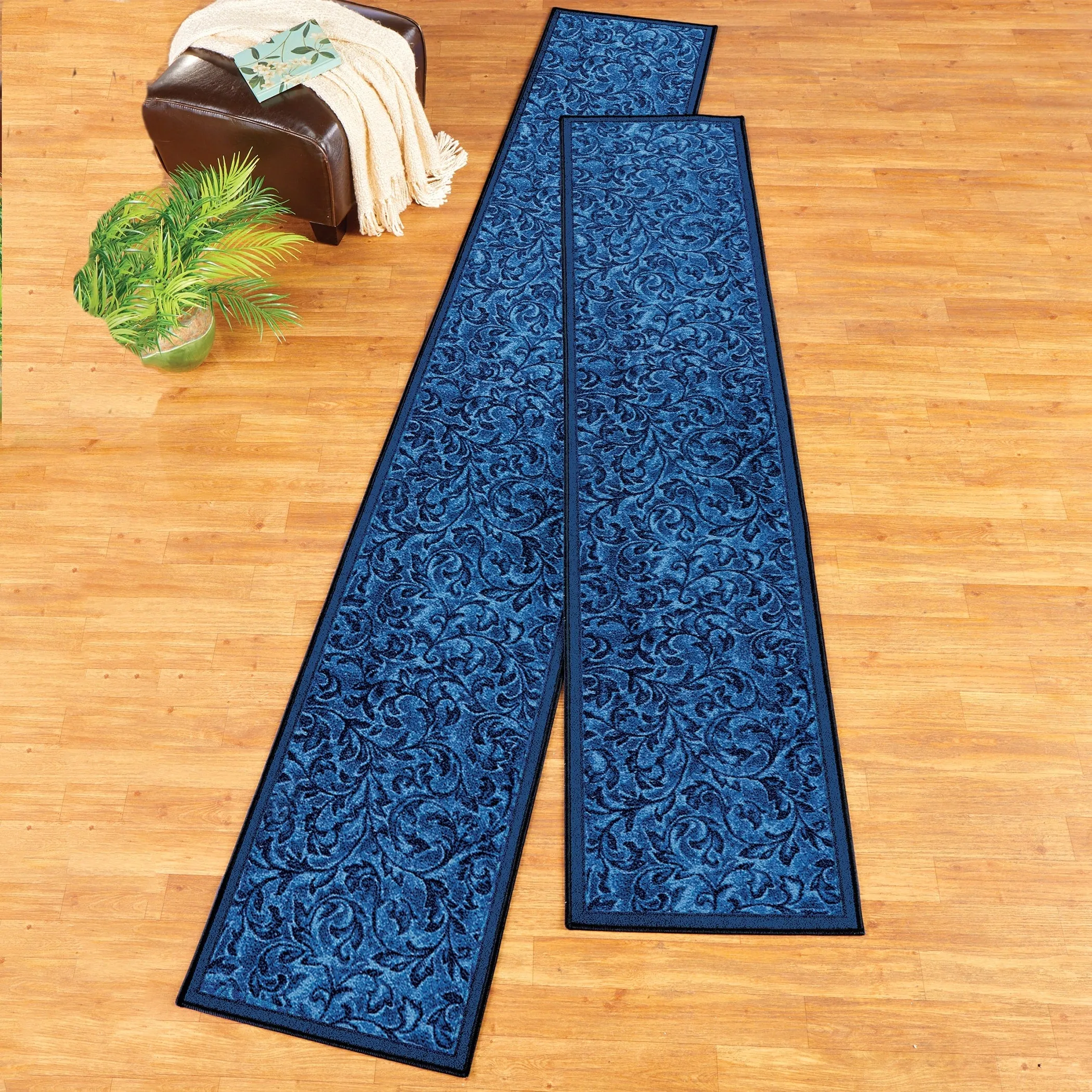 Elegant Siena Scrolling Leaf Design Extra Long Runner Rug