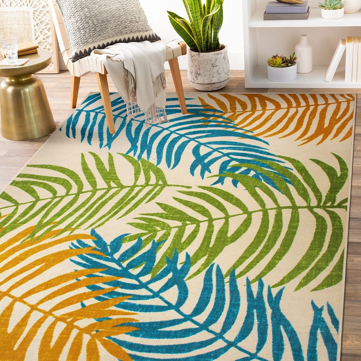 Floral Leaves Flatweave Indoor/Outdoor Area Rug