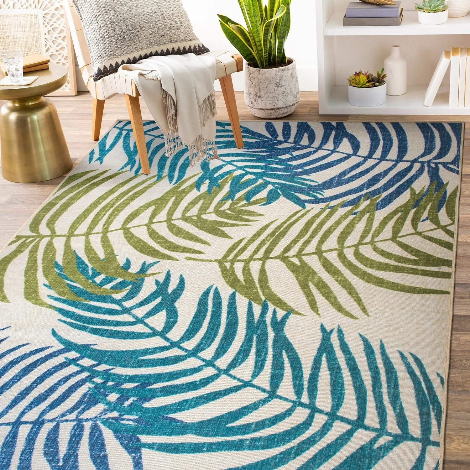 Floral Leaves Flatweave Indoor/Outdoor Area Rug