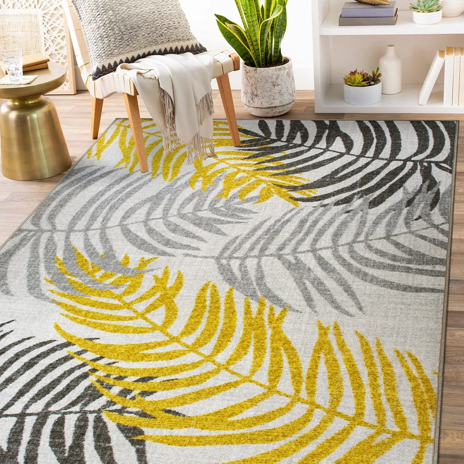 Floral Leaves Flatweave Indoor/Outdoor Area Rug