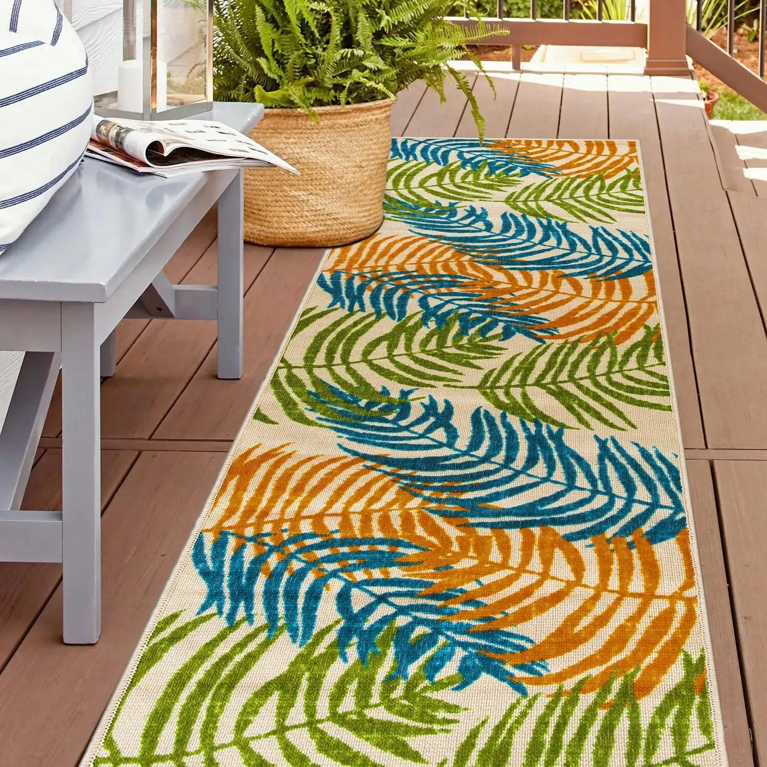 Floral Leaves Flatweave Indoor/Outdoor Area Rug