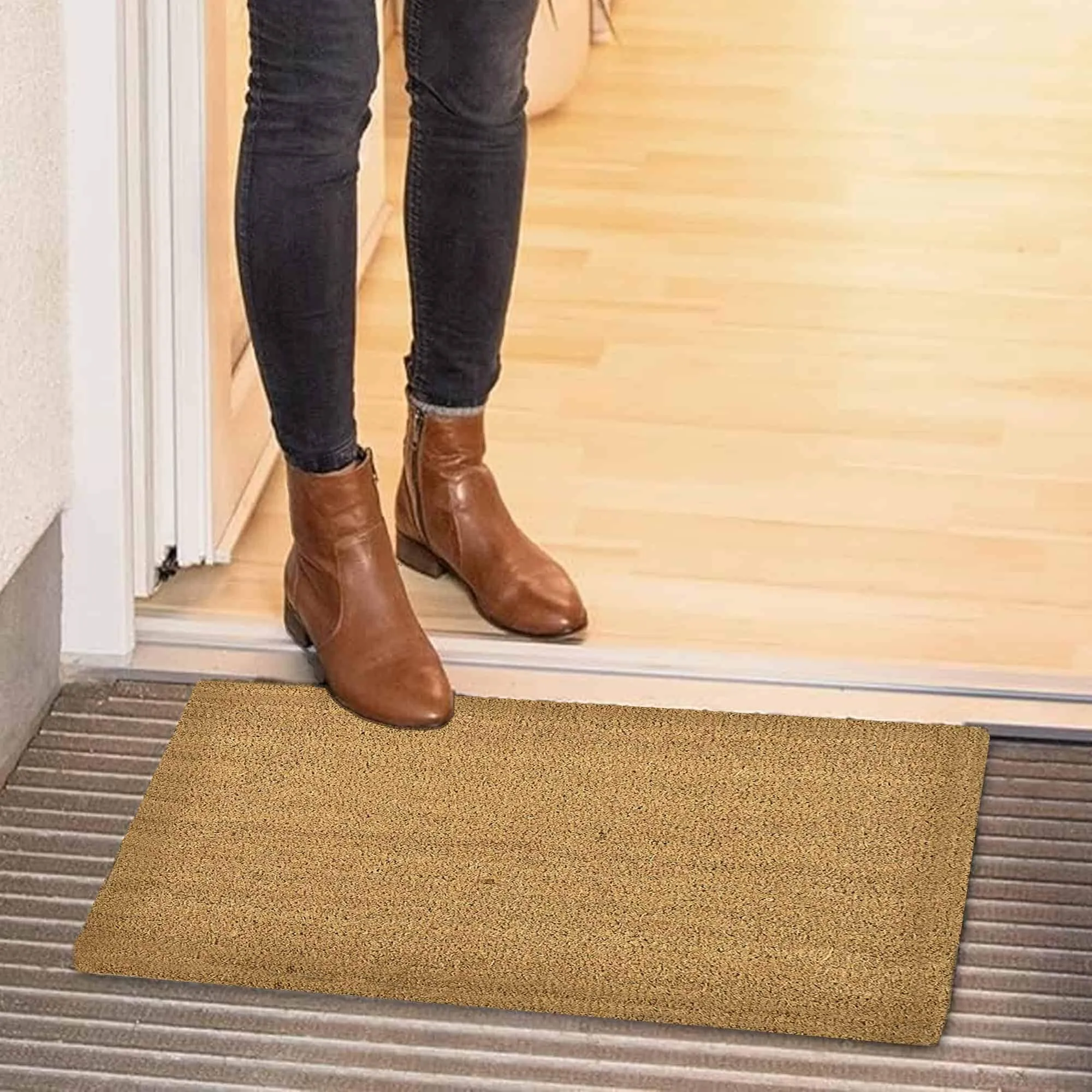 Front Door Mat Coir Coco Fibers Rug 24x16 Inch Natural
