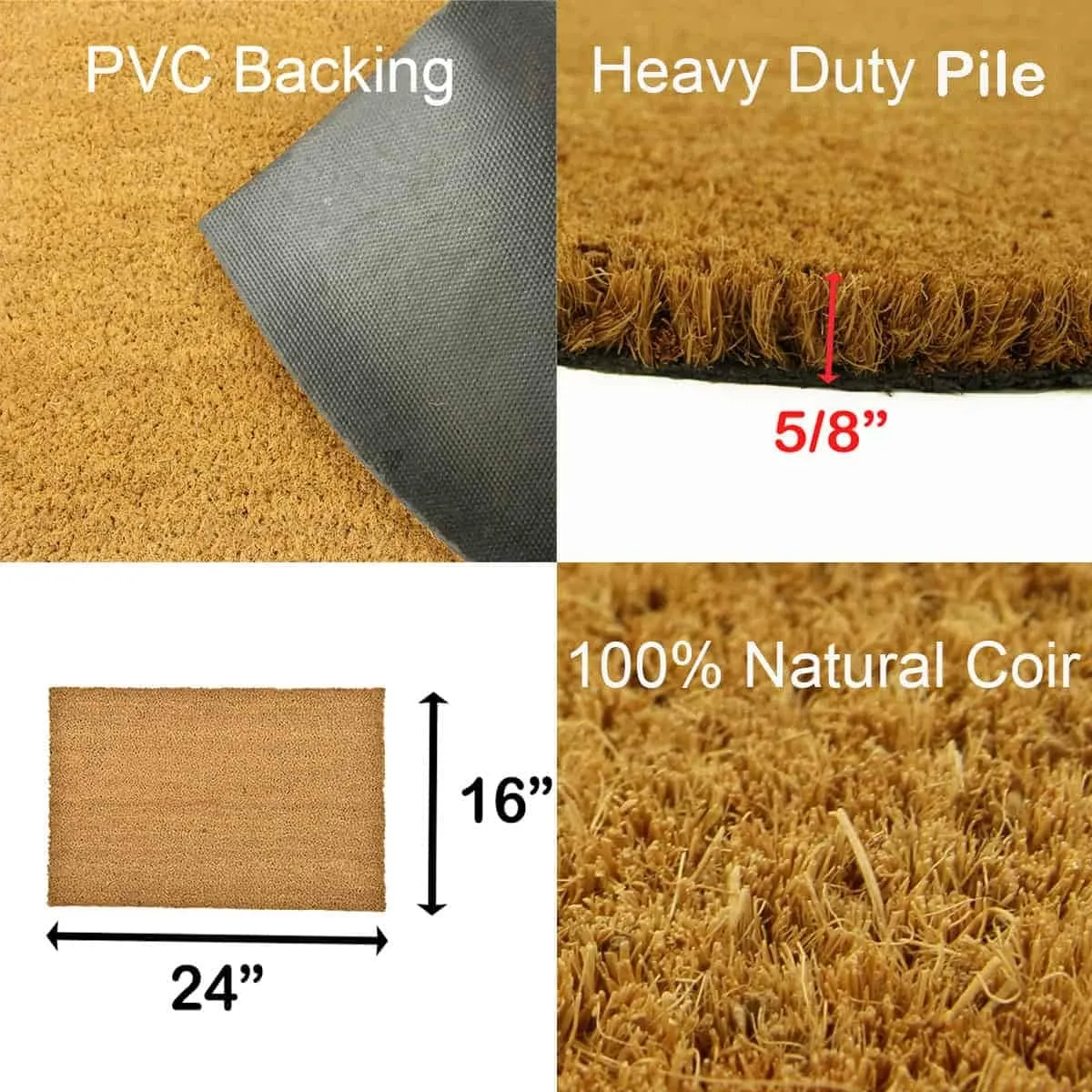 Front Door Mat Coir Coco Fibers Rug 24x16 Inch Natural