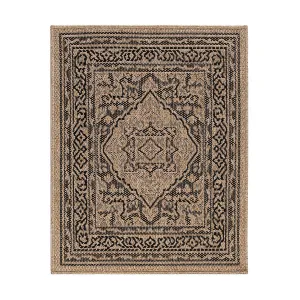GAD - Classical Sisal-Inspired Indoor Outdoor Area Rug. Medallion. Bordered. Geometric Pattern. Fade and Stain Resistant