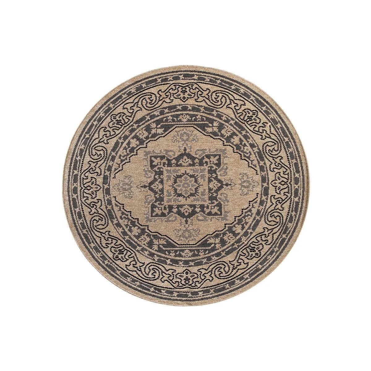 GAD - Classical Sisal-Inspired Indoor Outdoor Area Rug. Medallion. Bordered. Geometric Pattern. Fade and Stain Resistant