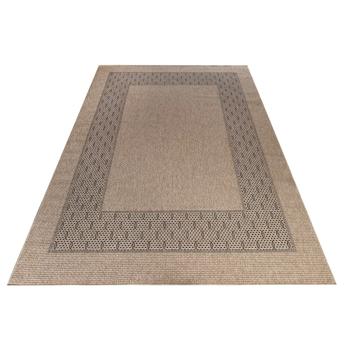GAD - Classical Sisal-Inspired Indoor Outdoor Area Rug. Medallion. Bordered. Geometric Pattern. Fade and Stain Resistant