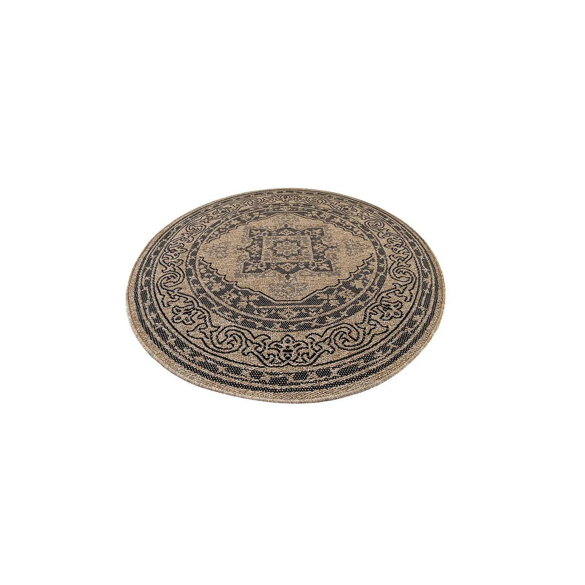 GAD - Classical Sisal-Inspired Indoor Outdoor Area Rug. Medallion. Bordered. Geometric Pattern. Fade and Stain Resistant